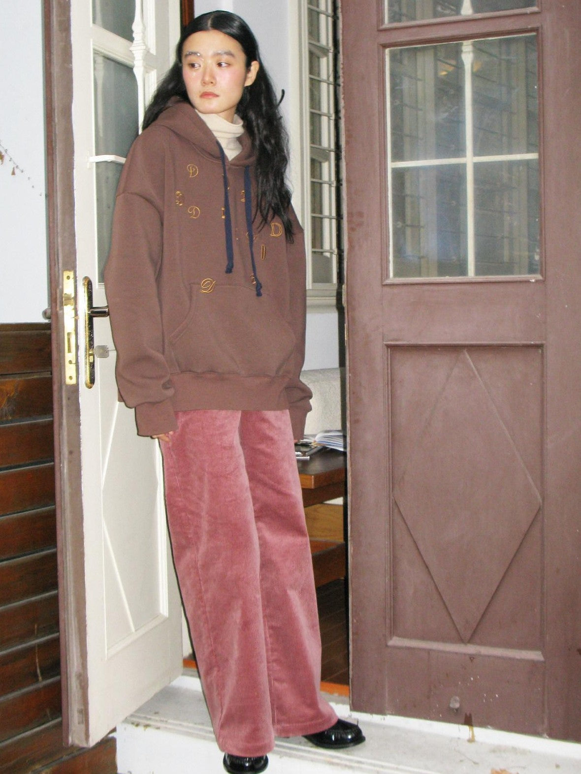 Dorydory Berry Pink Corduroy Wide Leg Relaxed Casual Women&