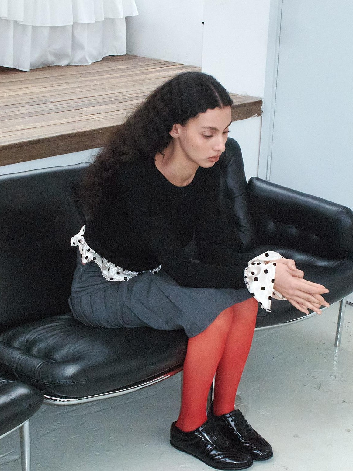 Dorydory Black Colorblock Polka Dot Puff Sleeve Women&