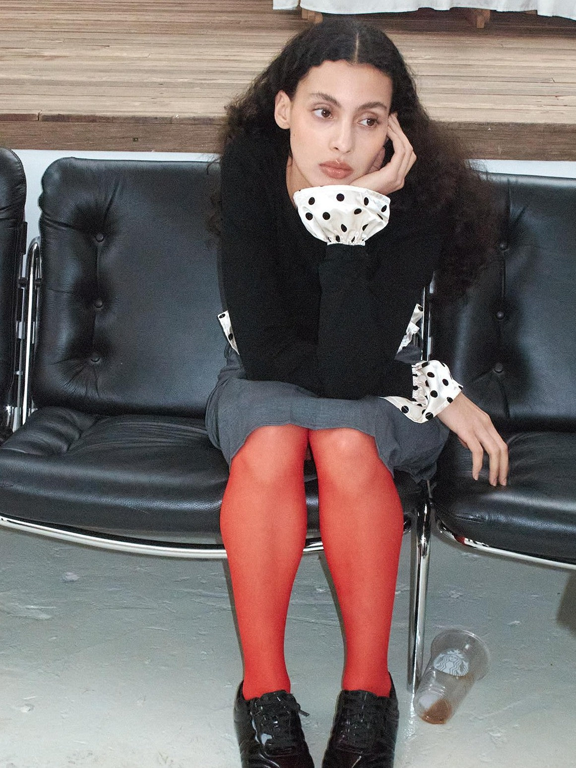 Dorydory Black Colorblock Polka Dot Puff Sleeve Women&
