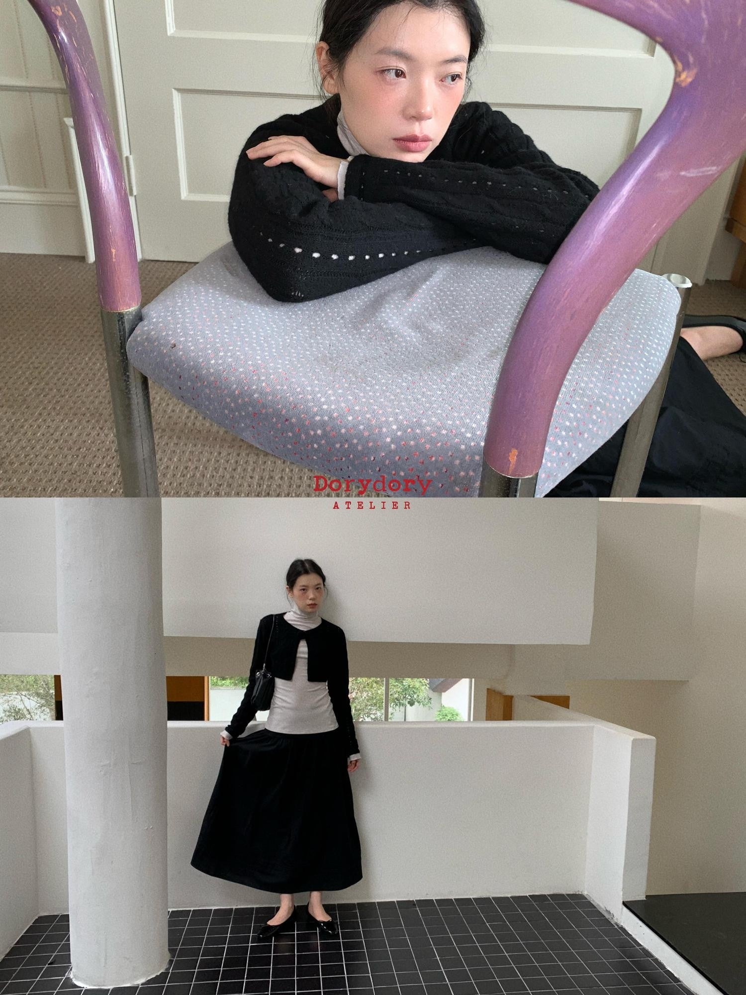 Dorydory Black Openwork Cable Knit Cropped Women&