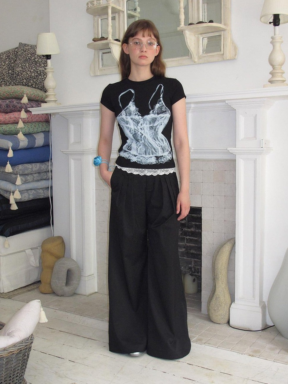 Dorydory Black Pressed Pleat Casual Loose Women&