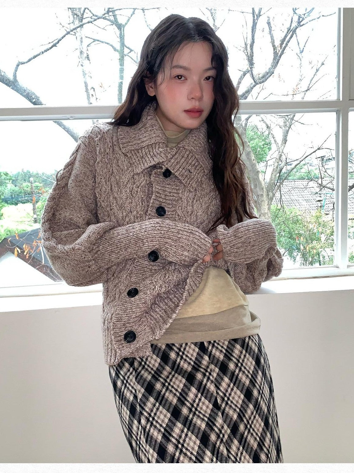Dorydory Black Speckled Coarse Knit Cape High Neck Women&