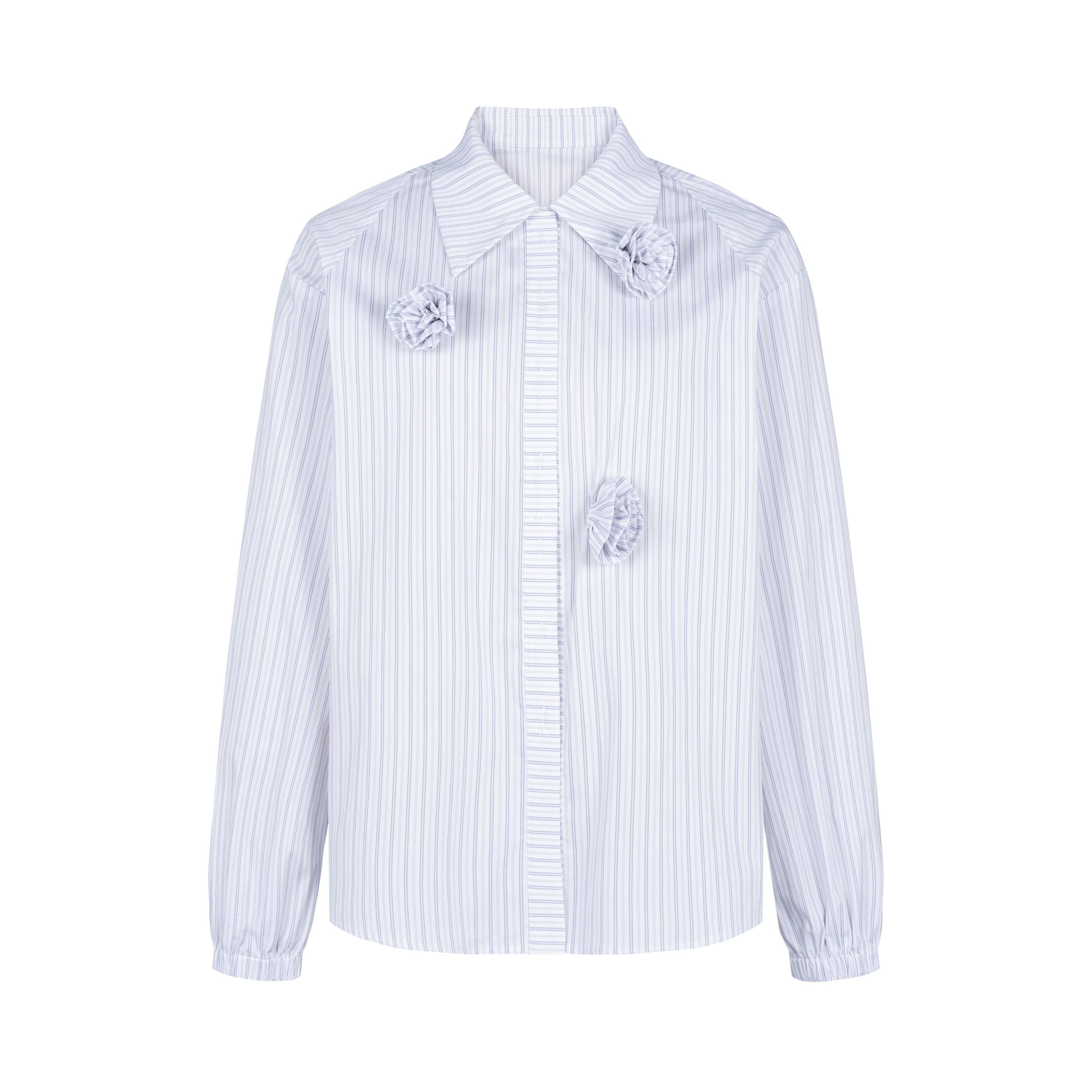 Dorydory_Blue_Striped_Polo_Collar_Long_Sleeve_Women&
