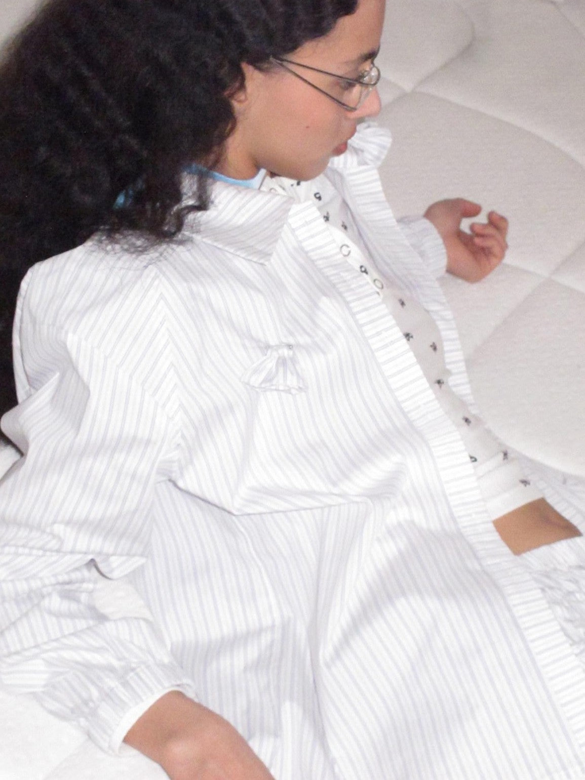Dorydory Blue Striped Polo Collar Long Sleeve Women&