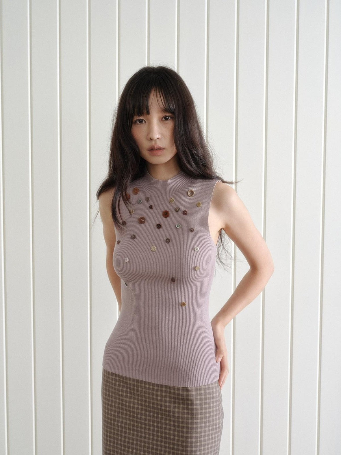 Dorydory Blush Khaki Buttoned Knitted Women&
