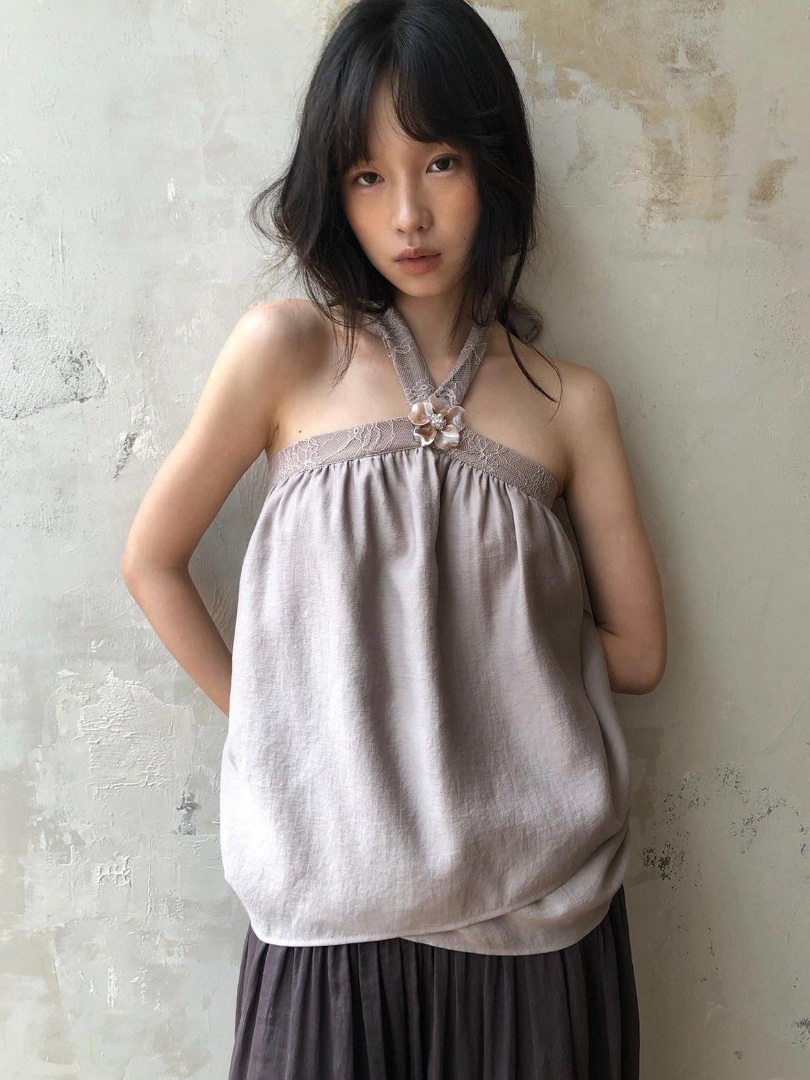 Dorydory Blush Pink Asymmetrical Layered Tie Neck Women&