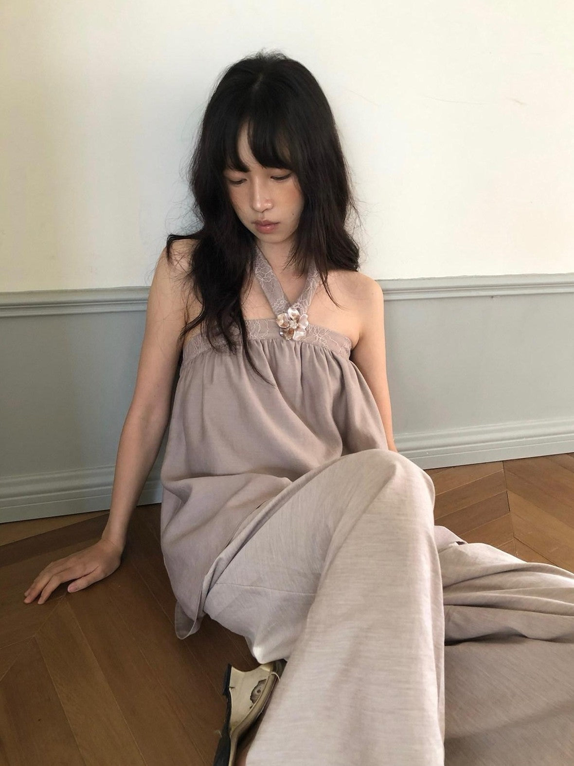 Dorydory Blush Pink Asymmetrical Layered Tie Neck Women&