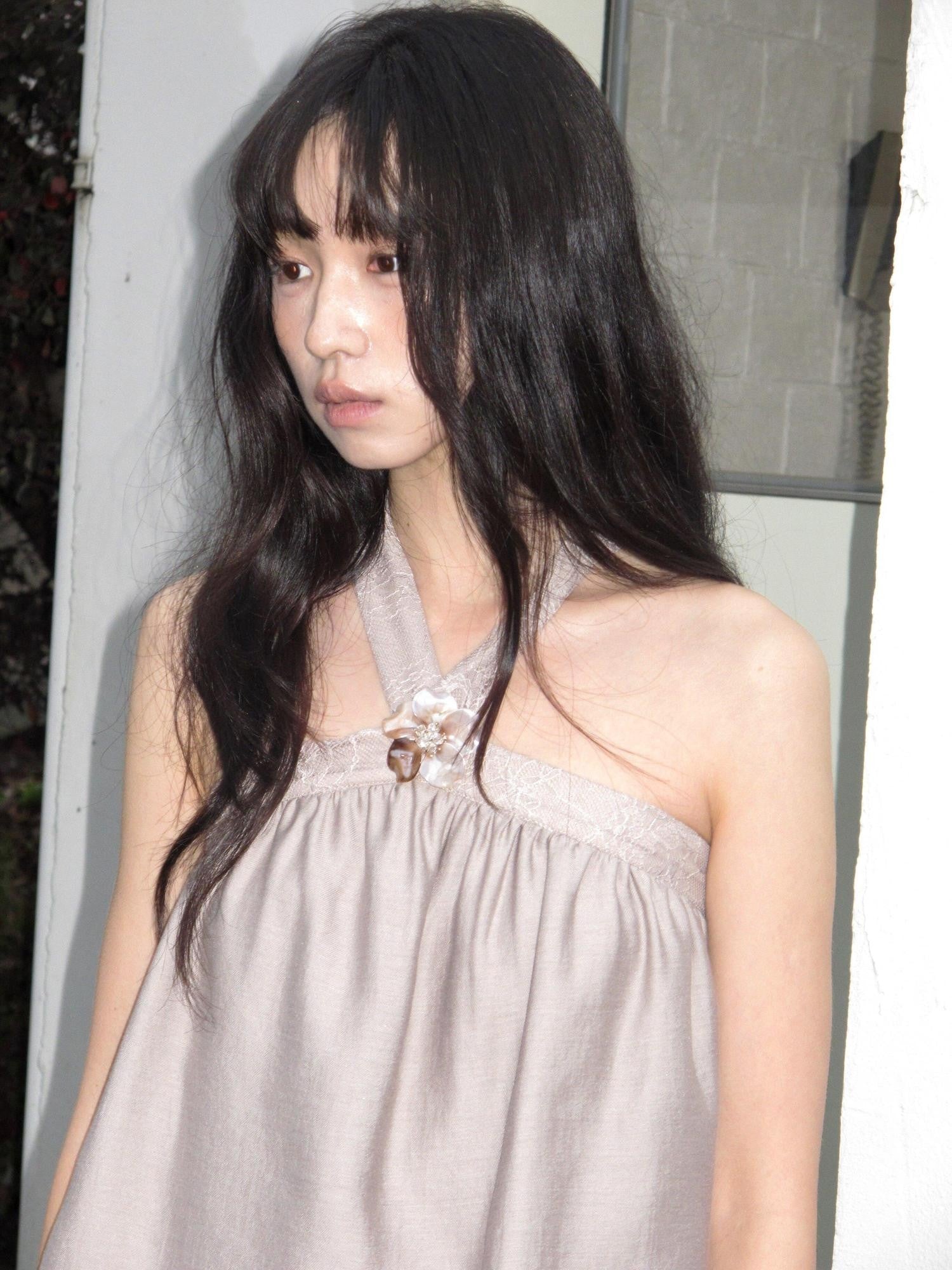 Dorydory Blush Pink Asymmetrical Layered Tie Neck Women&