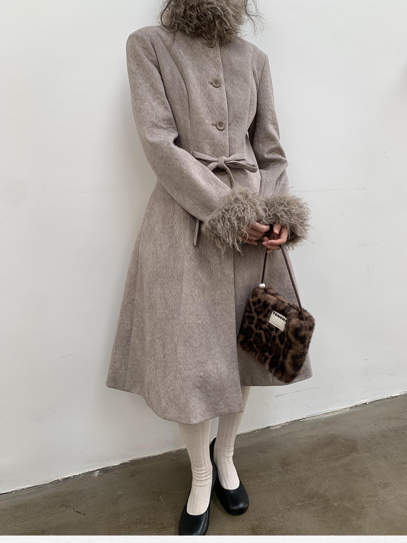 Dorydory Brown Detachable Fur Collar Vintage Mid Length Women&