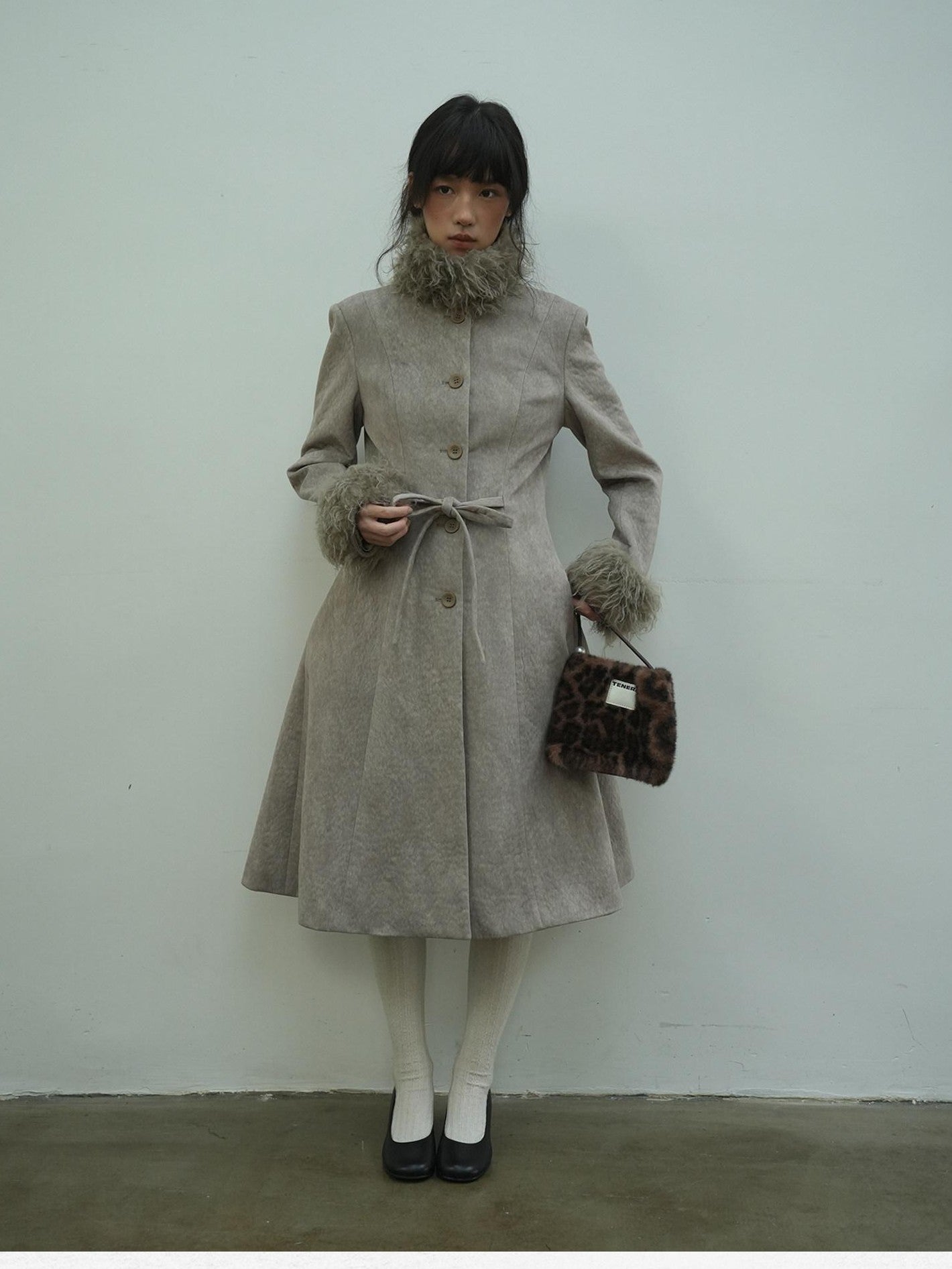 Dorydory Brown Detachable Fur Collar Vintage Mid Length Women&