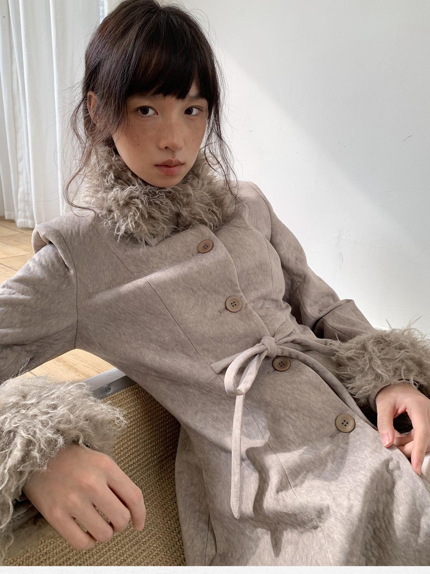 Dorydory Brown Detachable Fur Collar Vintage Mid Length Women&
