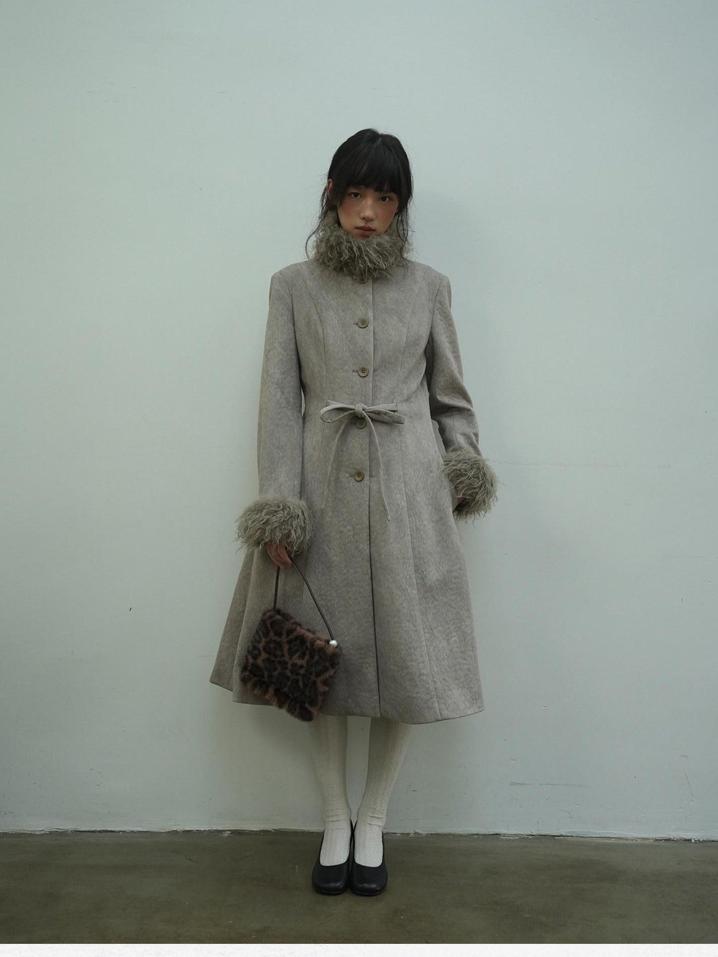 Dorydory Brown Detachable Fur Collar Vintage Mid Length Women&
