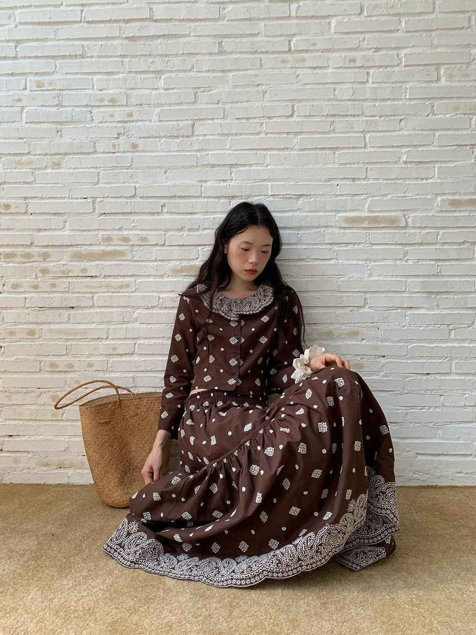 Dorydory Brown Embroidered Crop Two Piece Women&