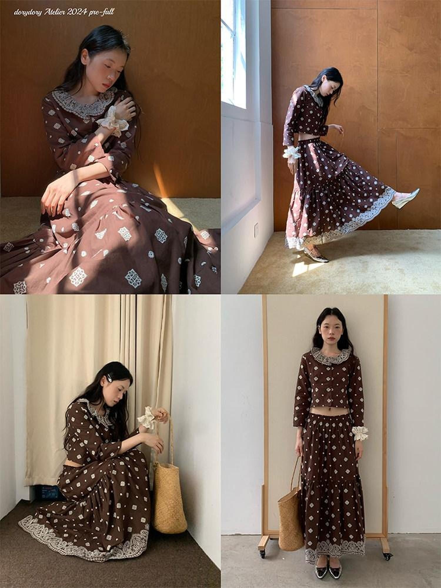 Dorydory Brown Embroidered Crop Two Piece Women&