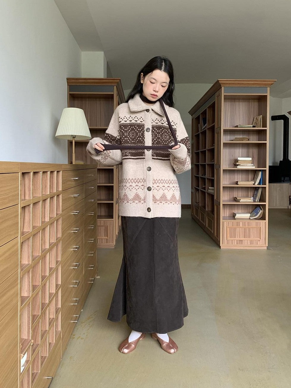 Dorydory Brown Fair Isle Vintage Long Sleeve Women&