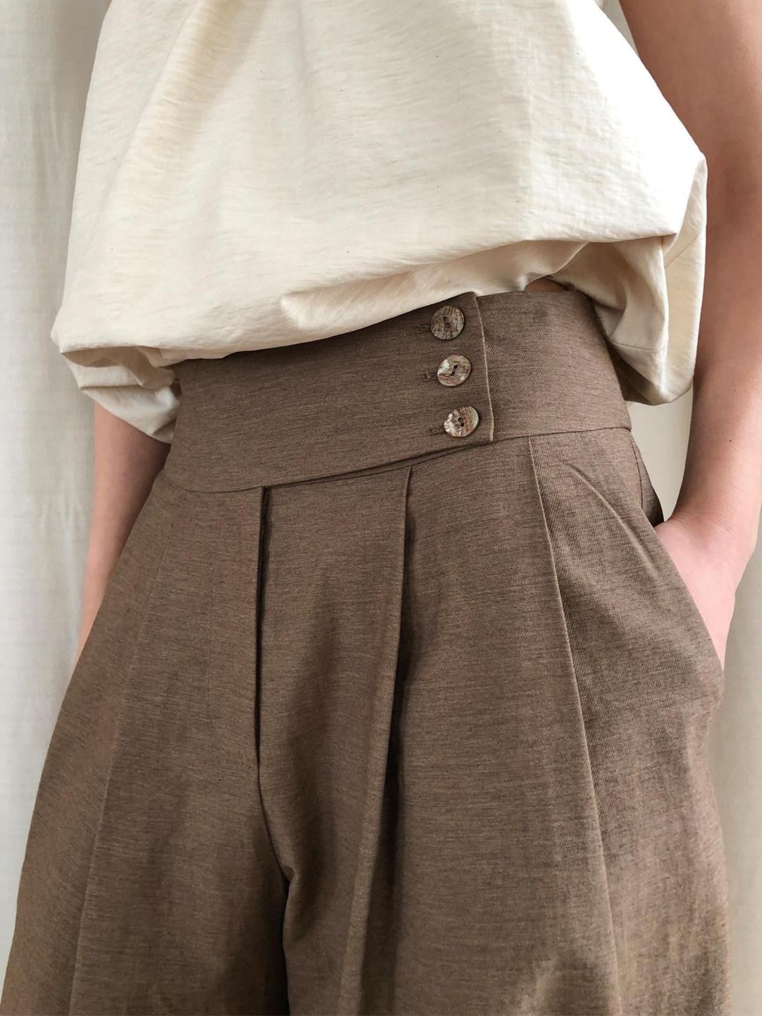 Dorydory Brown Vintage Pleated Natural Waist Women&