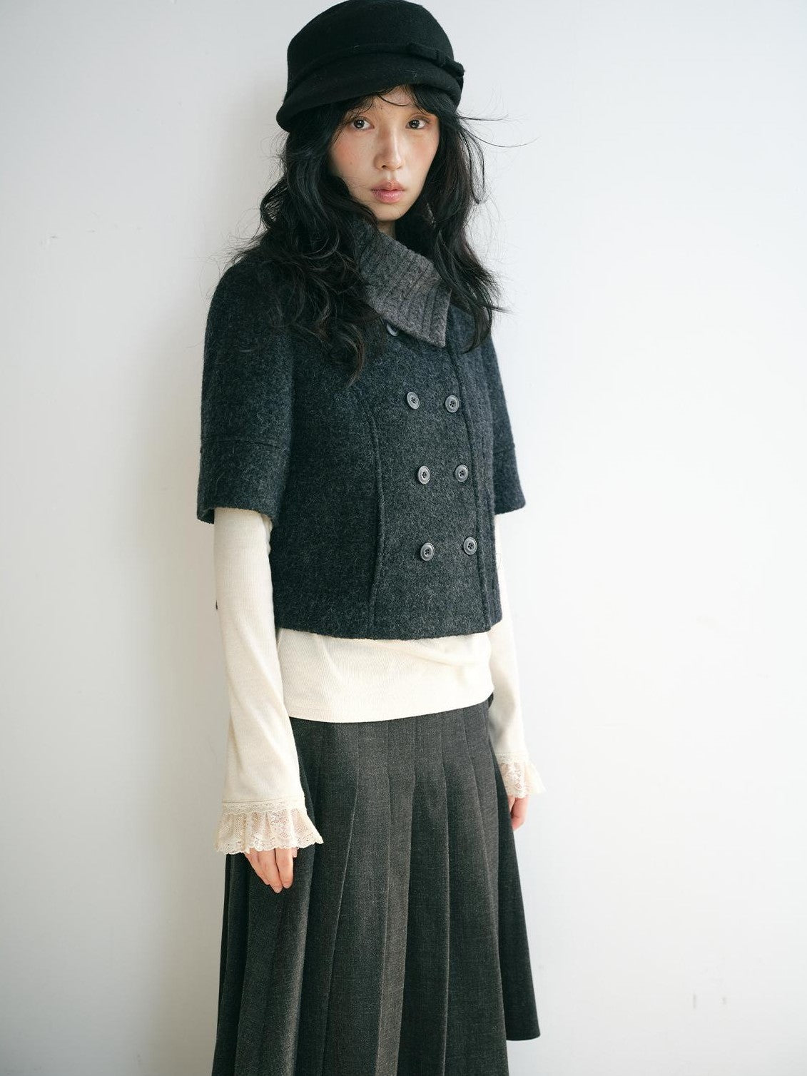 Dorydory Cable Knit Double Breasted Half Sleeve Women&