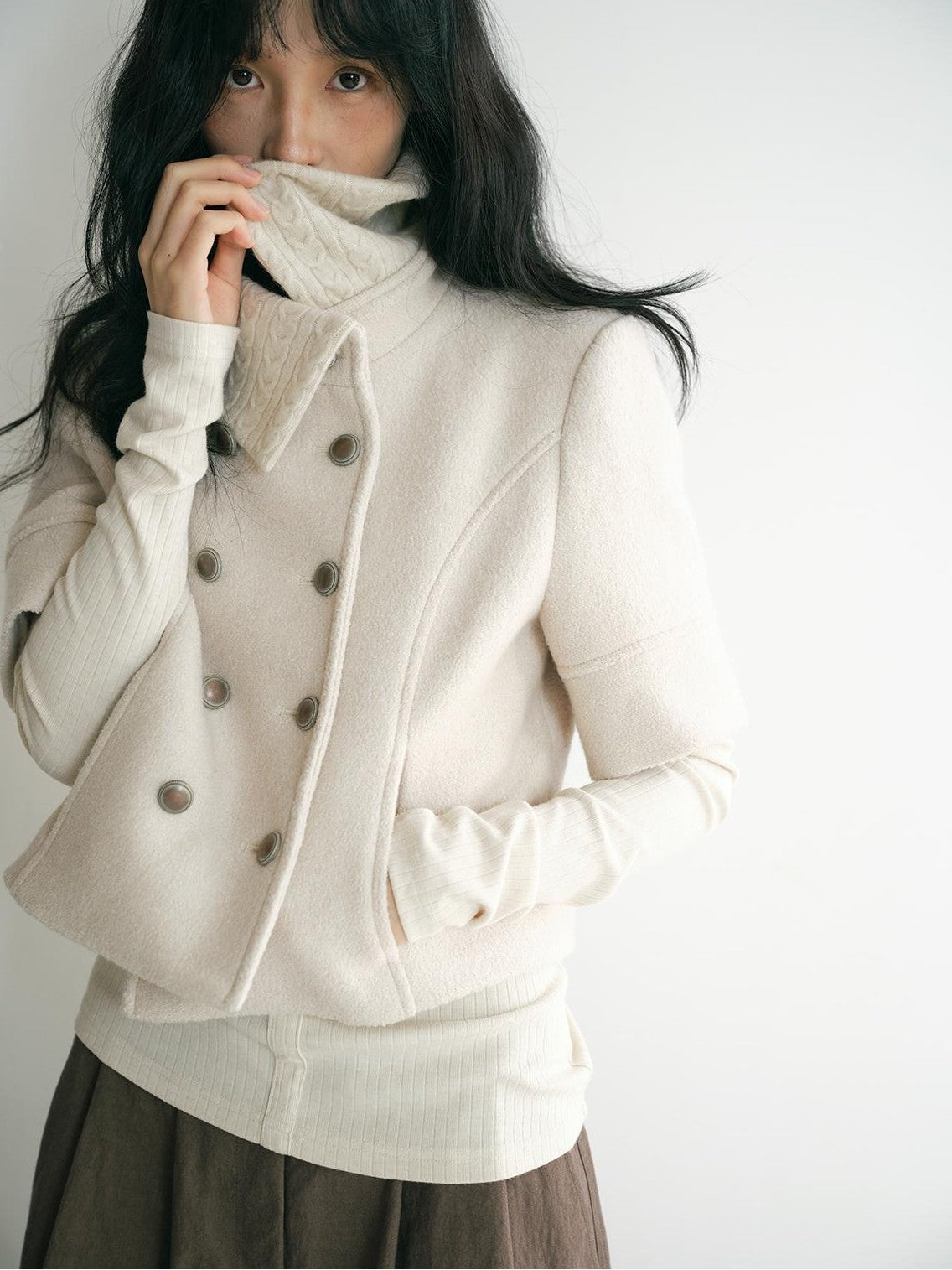 Dorydory Cable Knit Double Breasted Half Sleeve Women&