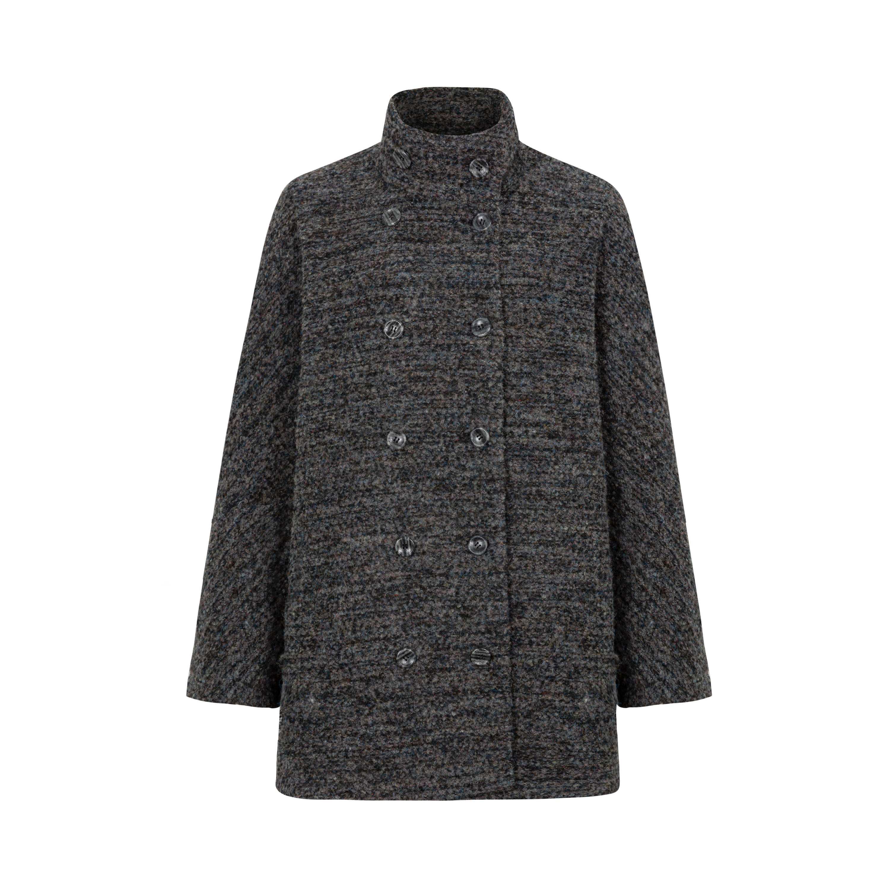 Dorydory_Camel_Loop_Textured_Double_Breasted_Stand_Collar_Women&