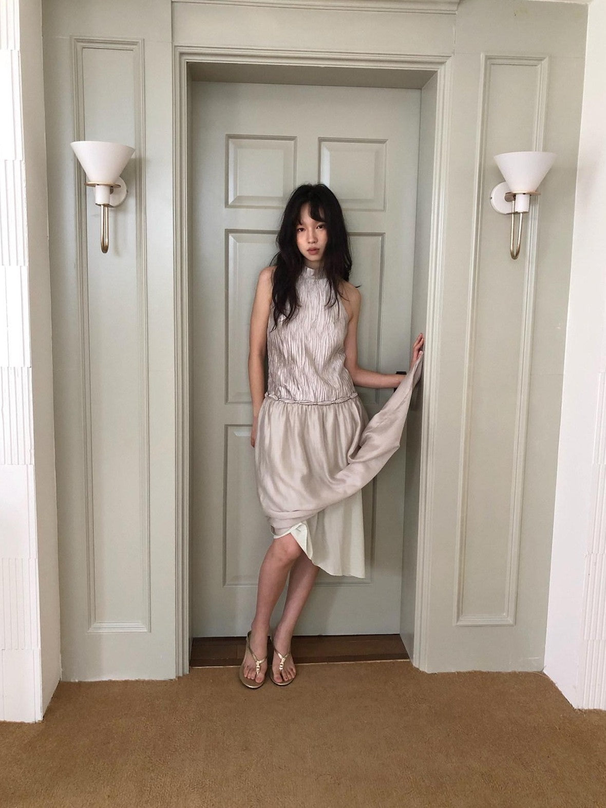 Dorydory Champagne Off Shoulder Irregular A Line Slim Women&