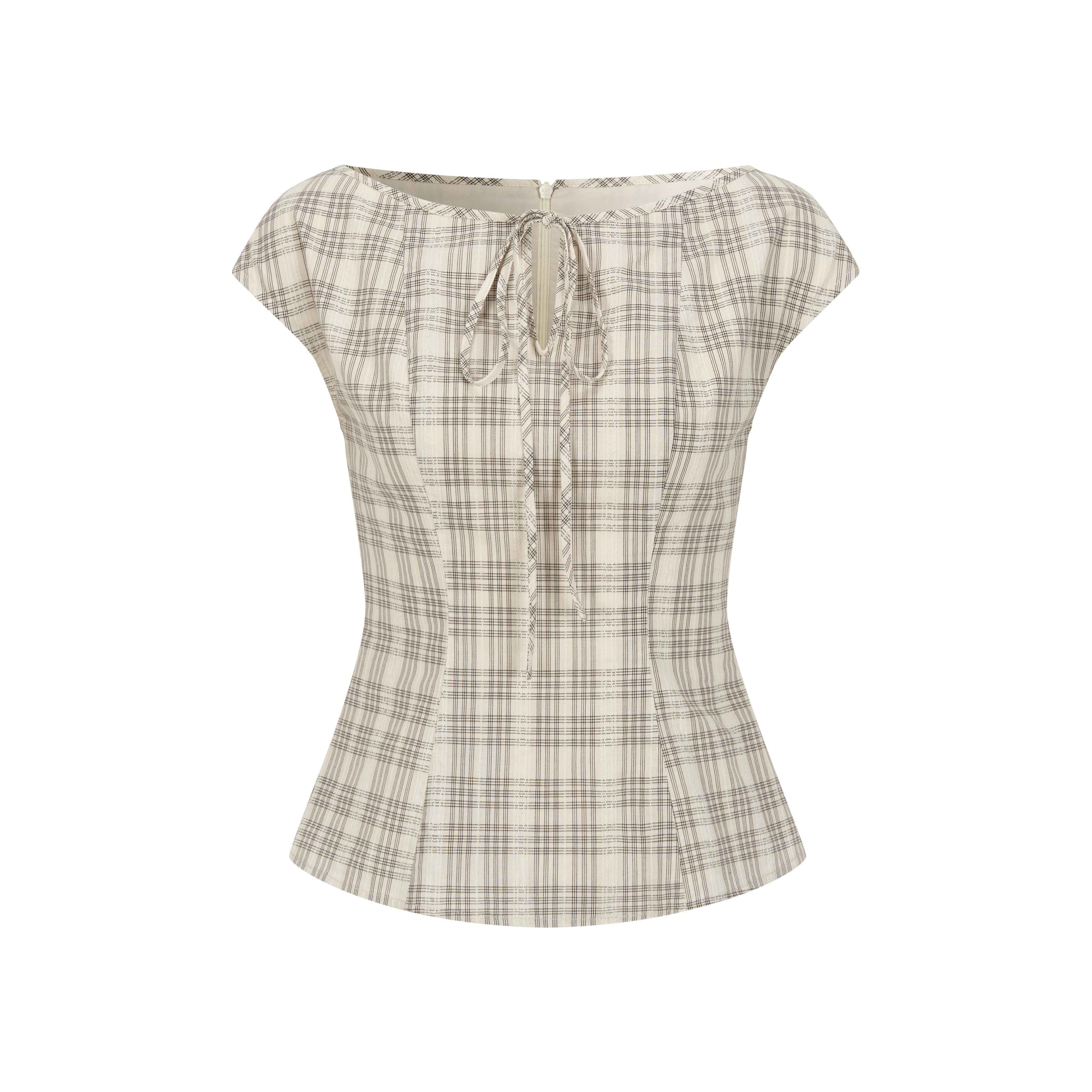 Dorydory_Checked_Tie_Neck_Bow_Waist_Cinch_Raglan_Women&