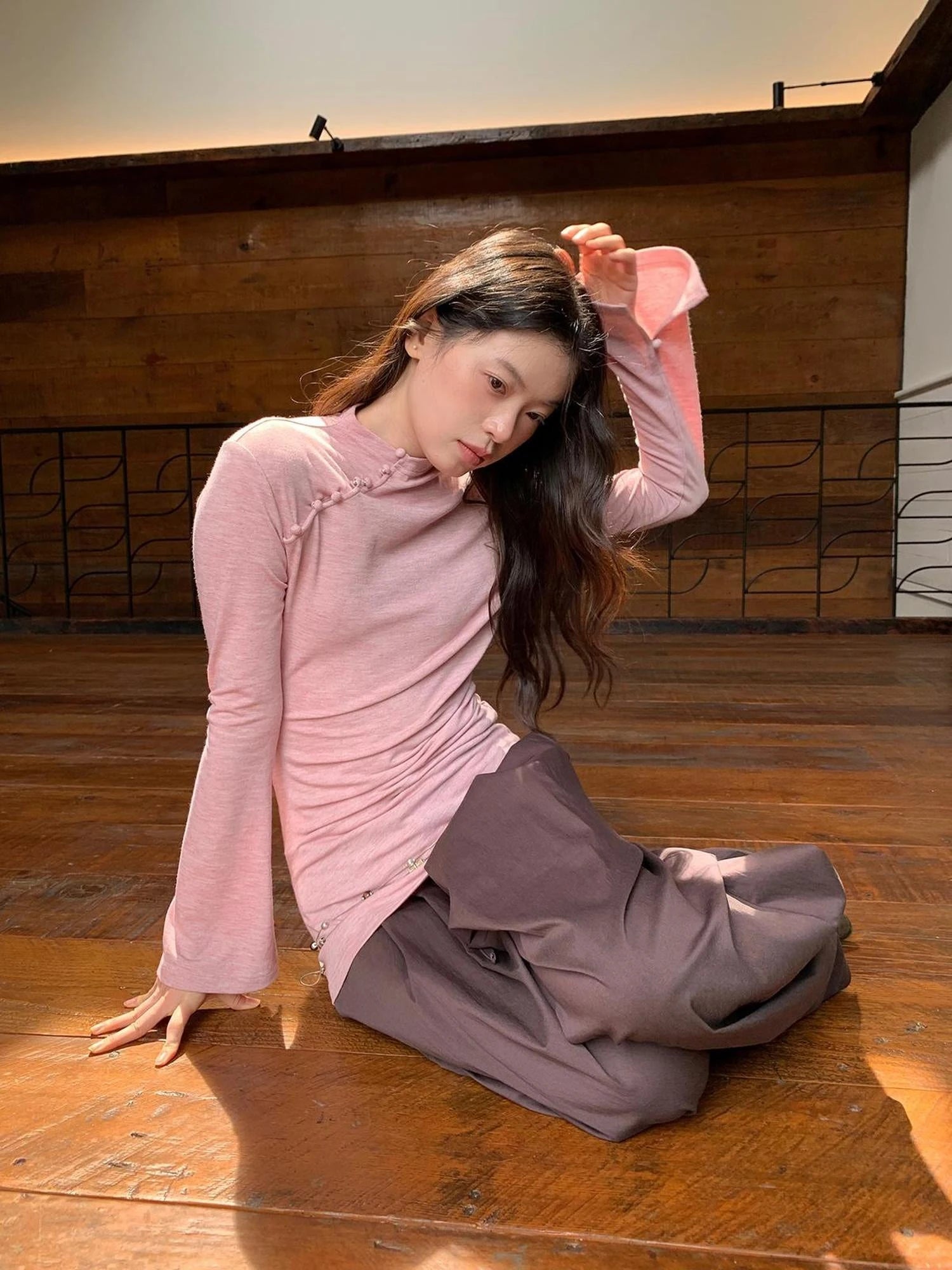 Chinese Knot Button Tunic Top With Flared Sleeves