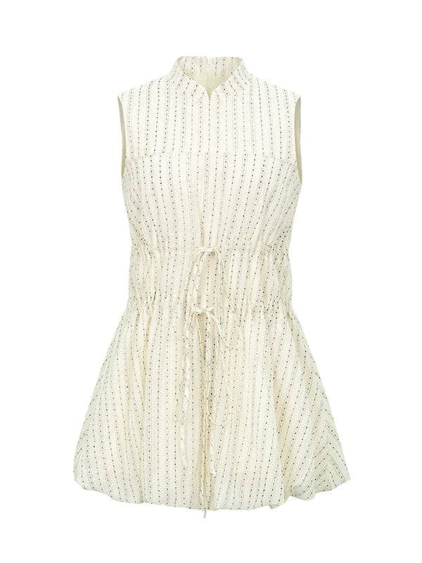 Chinese Stand Collar Drawstring Blouse With Floral Hem