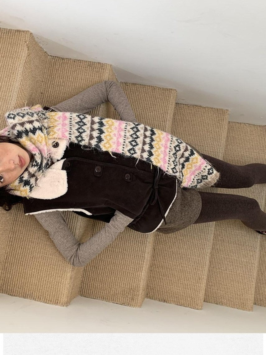 Dorydory Chocolate Reversible Faux Lamb Fleece Vintage Women&