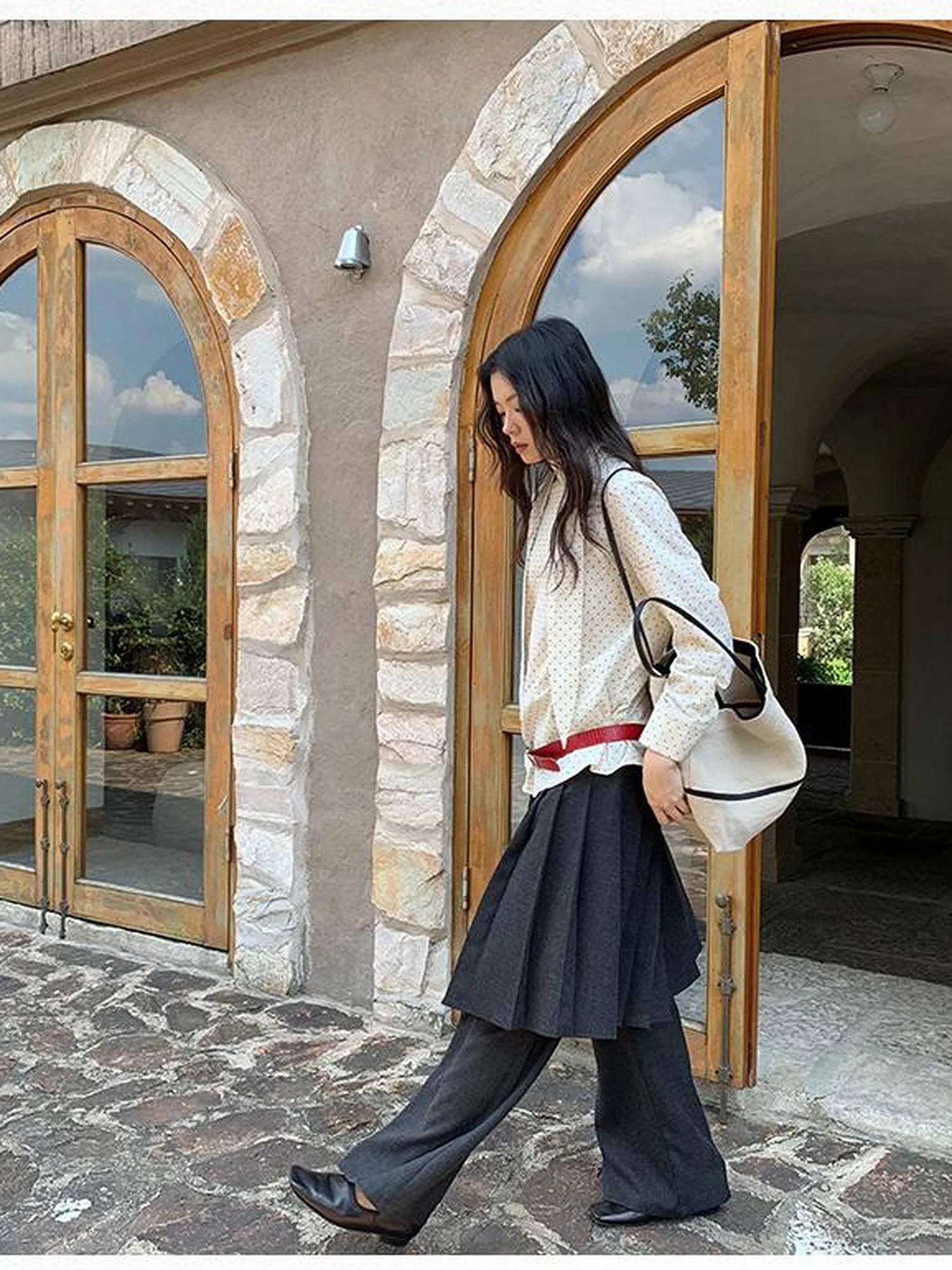 Classic Dot Bow Tie Blouse With Detachable High Collar