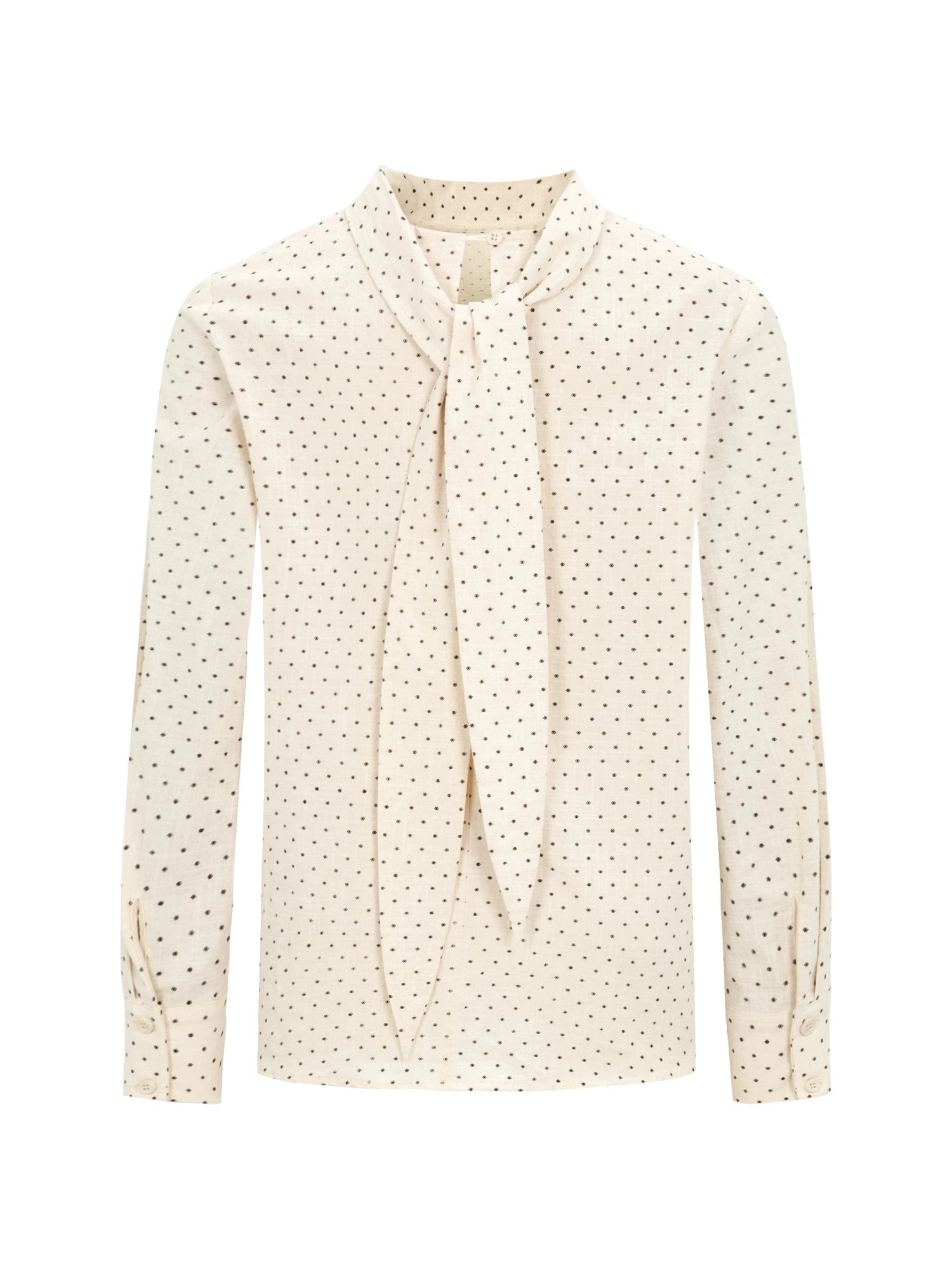 Classic Dot Bow Tie Blouse With Detachable High Collar