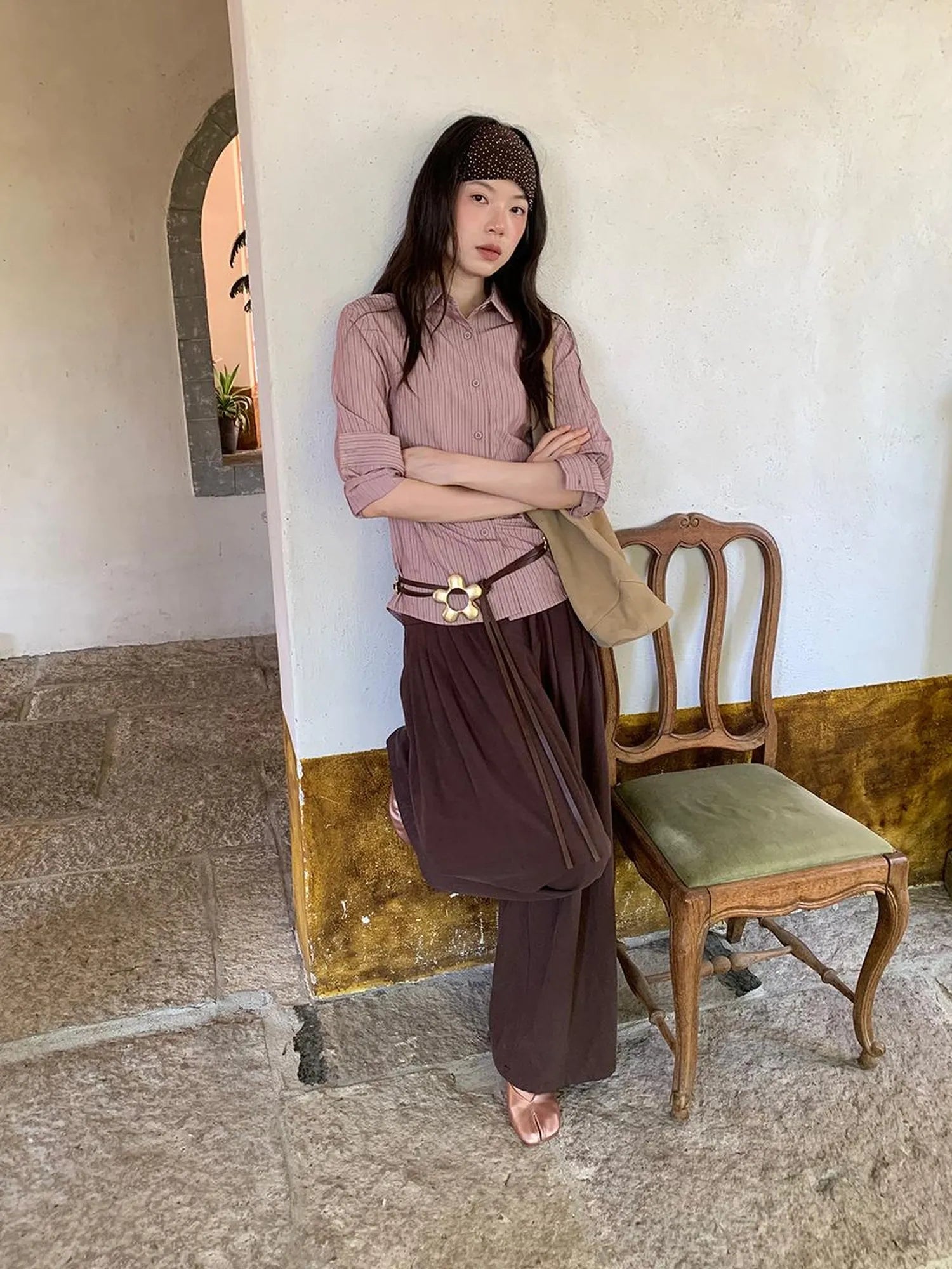 Classic Slim Fit Striped Shirt For Women With Waist Definition