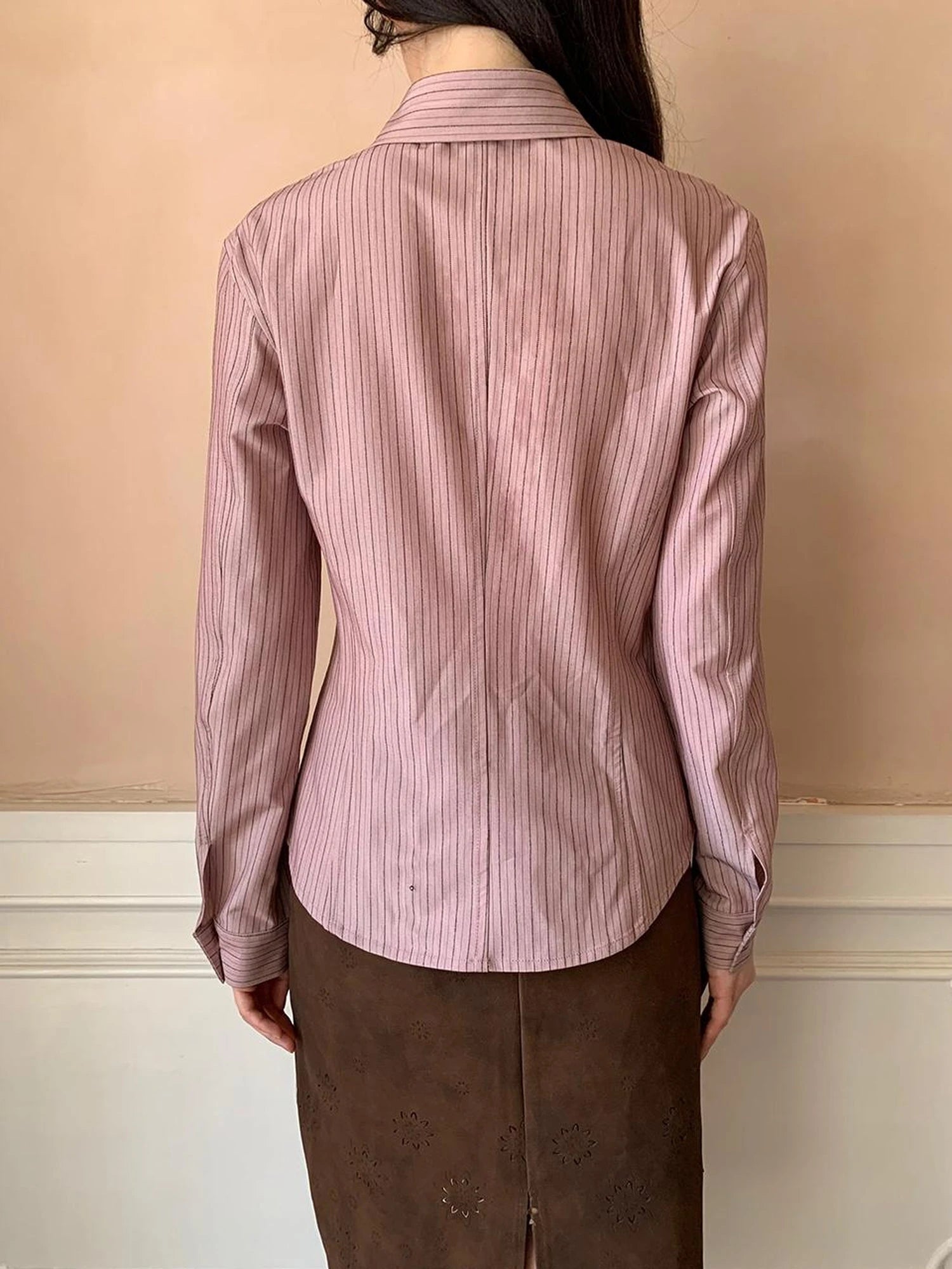 Classic Slim Fit Striped Shirt For Women With Waist Definition