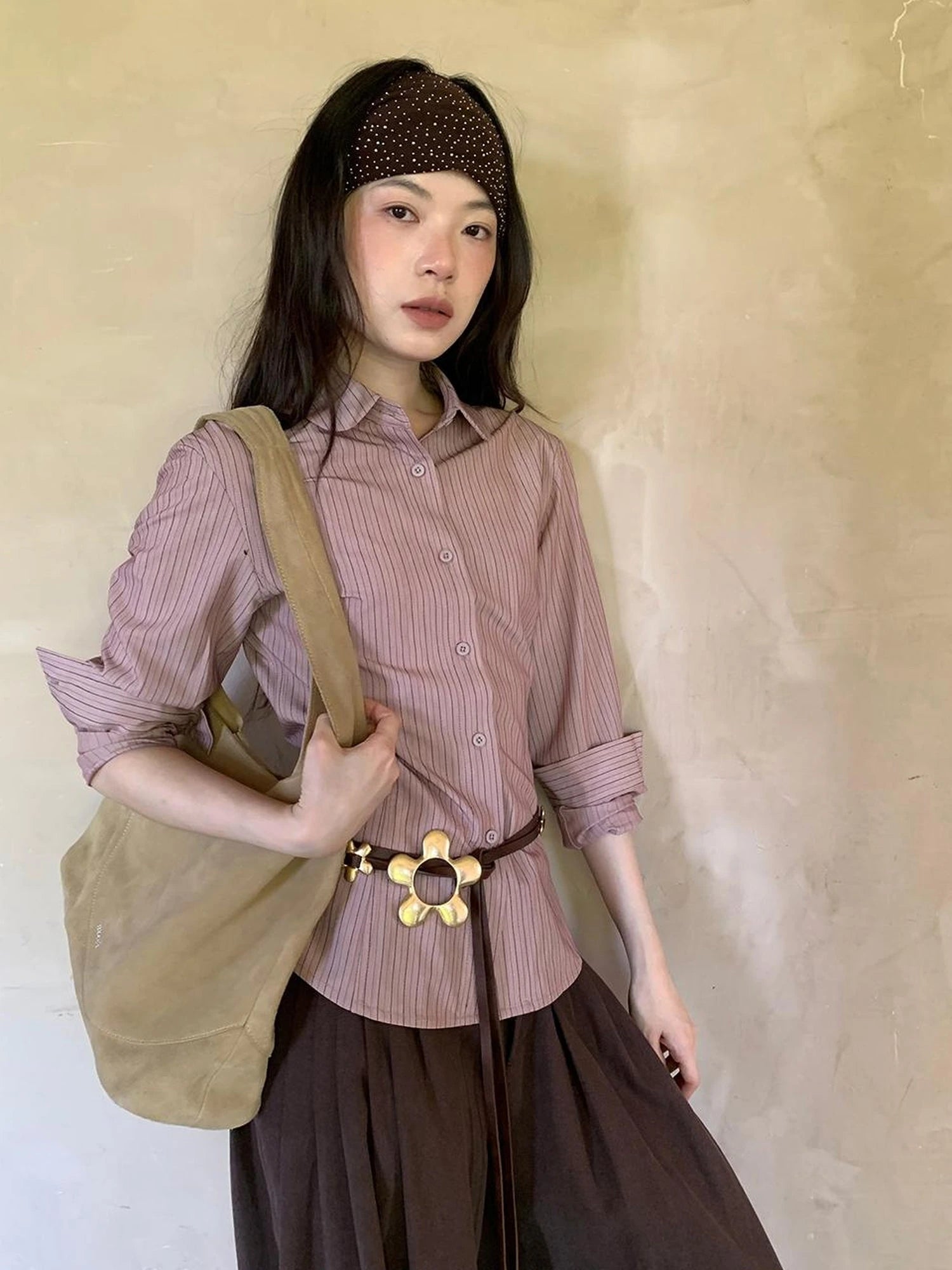 Classic Slim Fit Striped Shirt For Women With Waist Definition