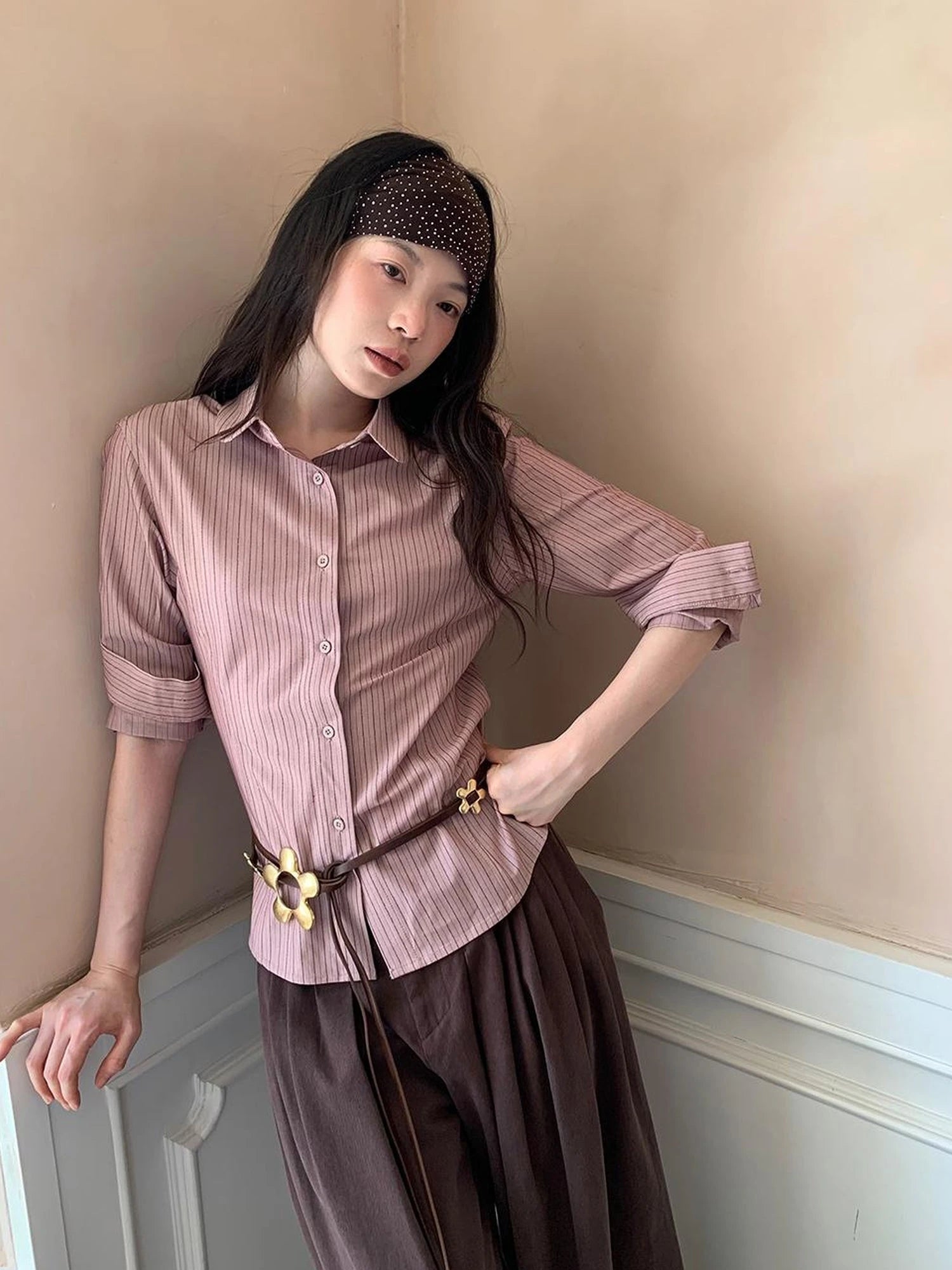 Classic Slim Fit Striped Shirt For Women With Waist Definition
