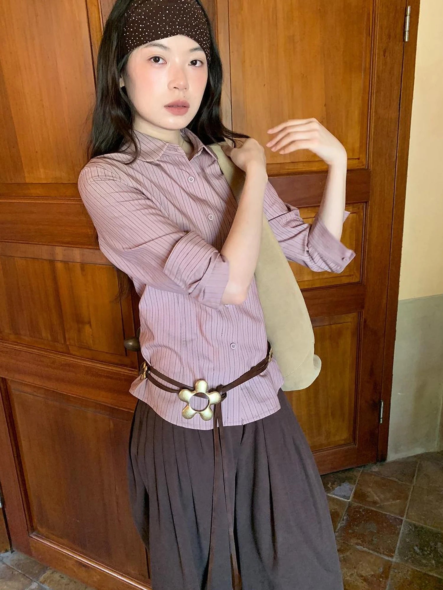 Classic Slim Fit Striped Shirt For Women With Waist Definition