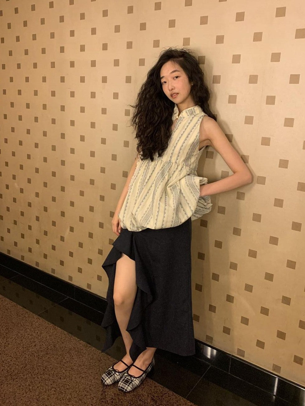 Dorydory Cloud Blossom Jacquard Standing Collar Yarn Dyed Women&