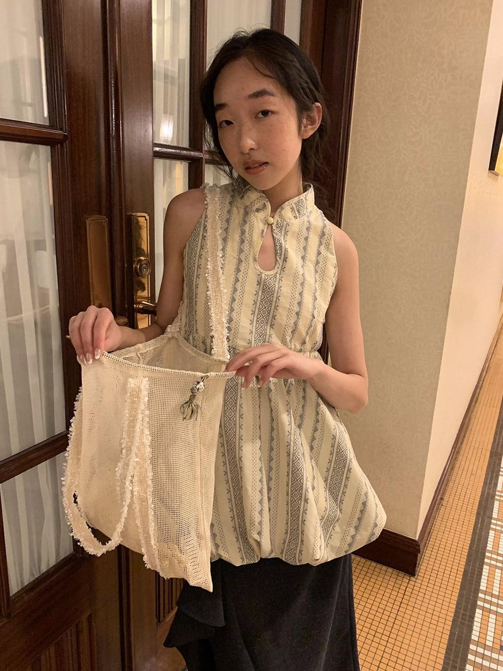 Dorydory Cloud Blossom Jacquard Standing Collar Yarn Dyed Women&