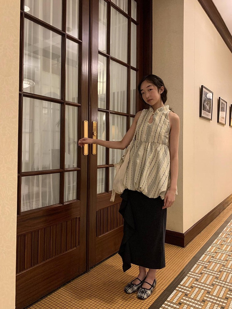 Dorydory Cloud Blossom Jacquard Standing Collar Yarn Dyed Women&