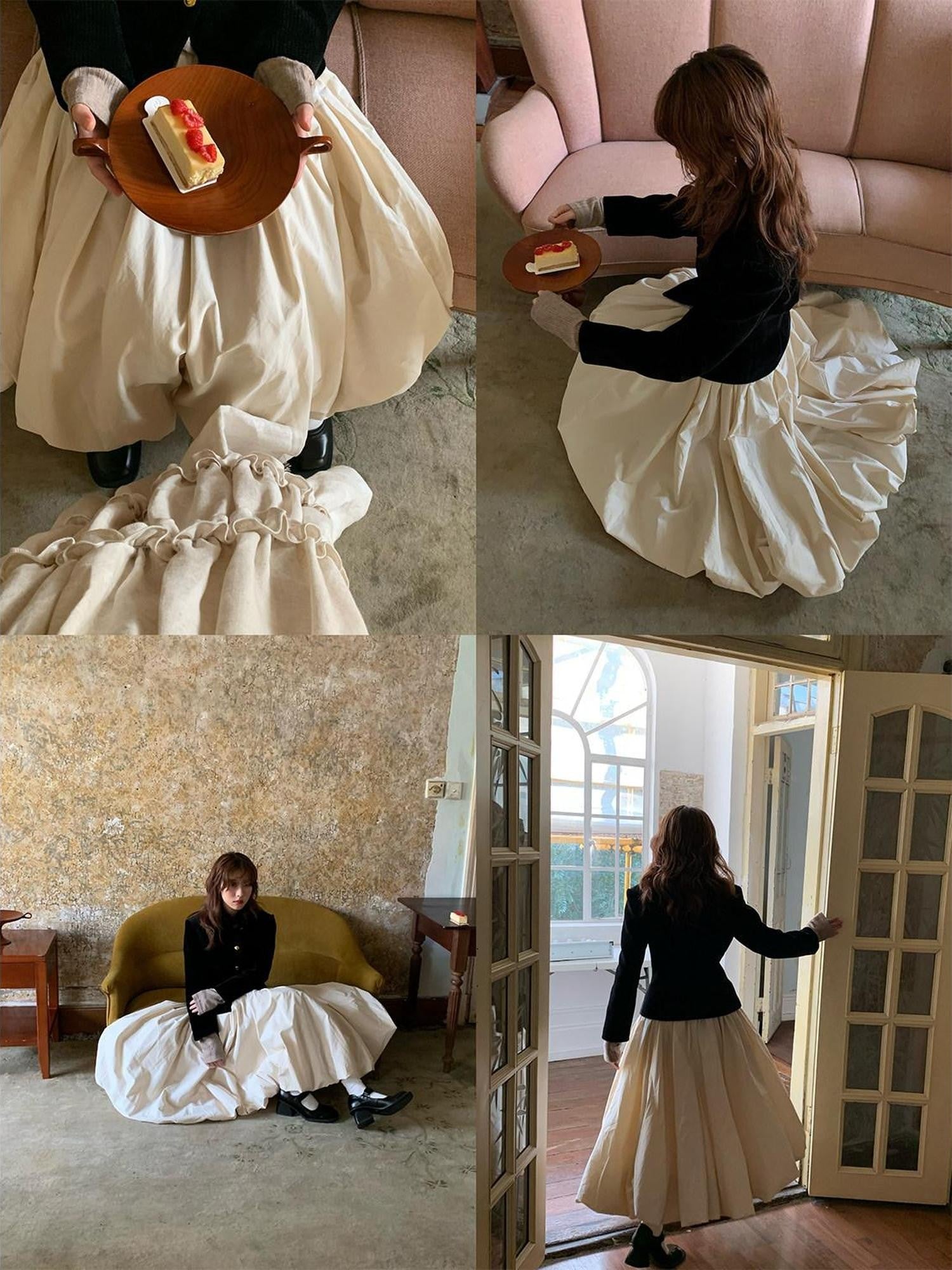 Dorydory Cloud Puff Flower Bud Bubble A Line French Vintage Women&