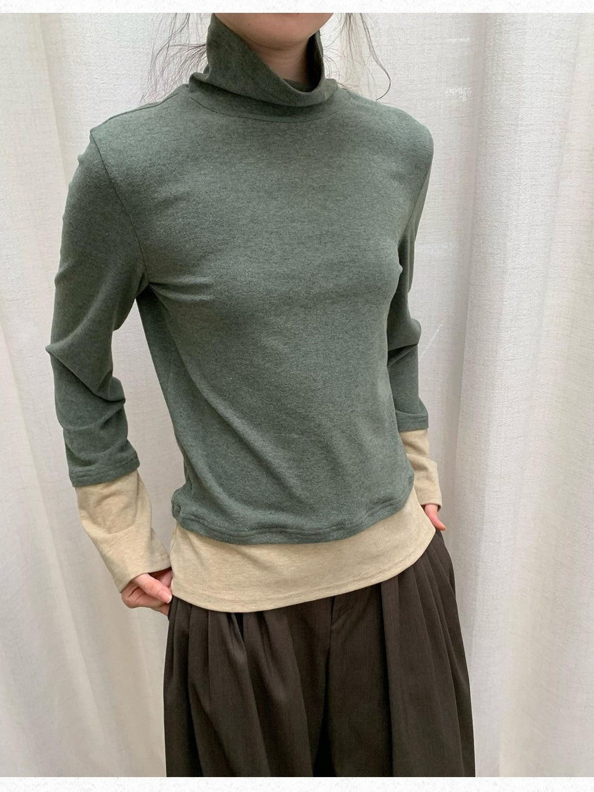 Dorydory Colorblock Faux Layered Mock Neck Women&