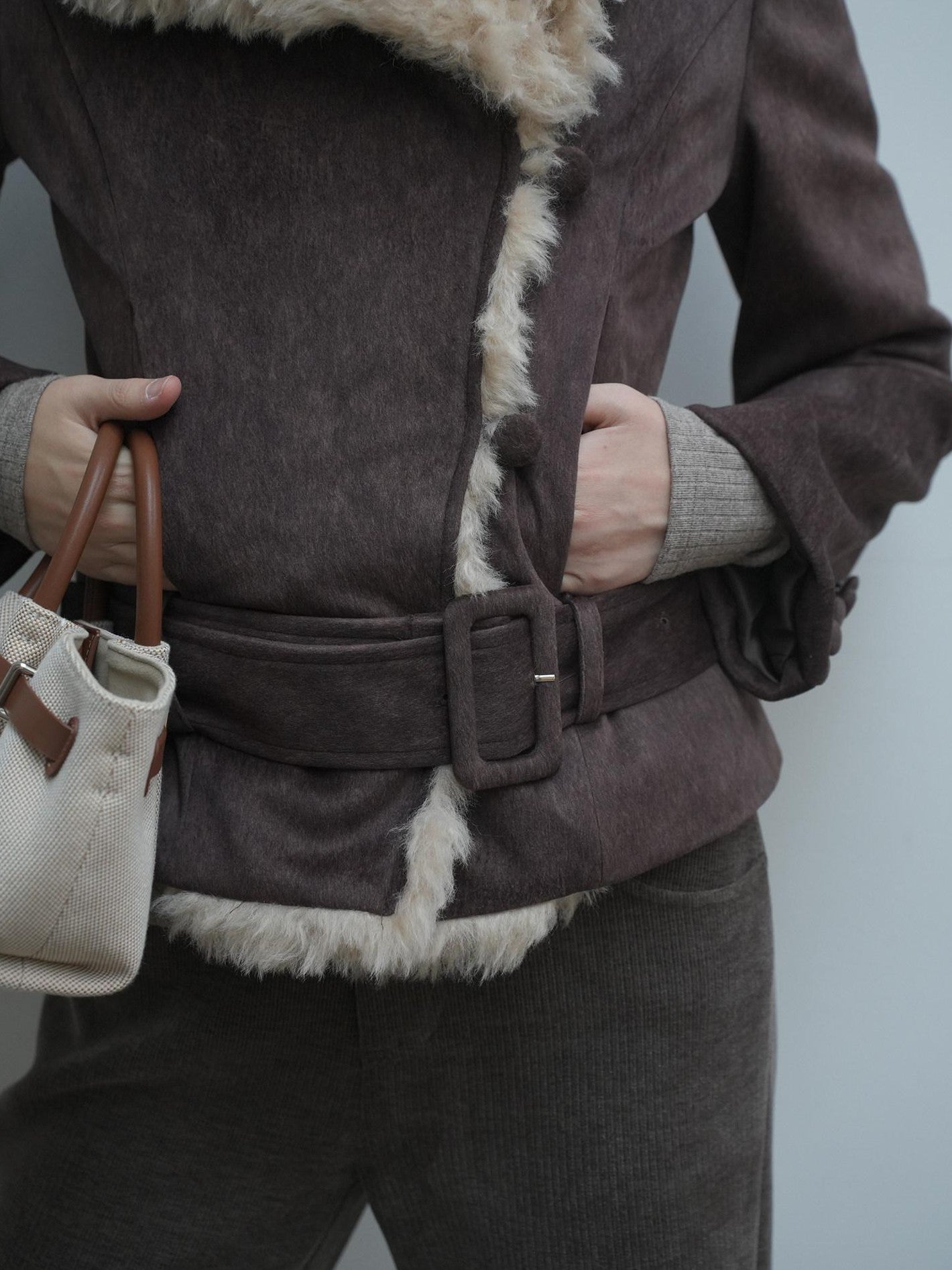 Dorydory Commuter Shearling Patchwork Lapel Slim Fit Women&
