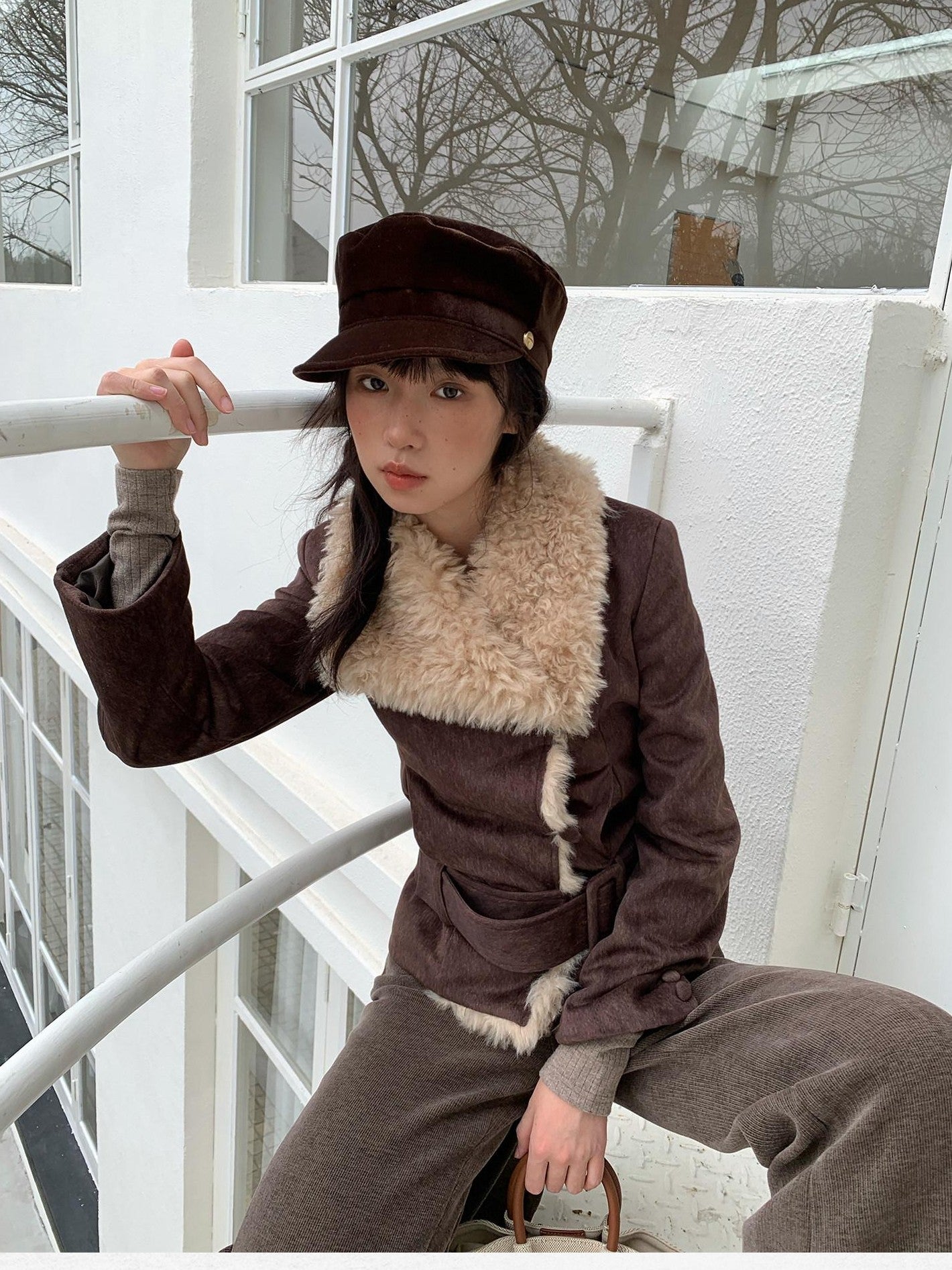 Dorydory Commuter Shearling Patchwork Lapel Slim Fit Women&