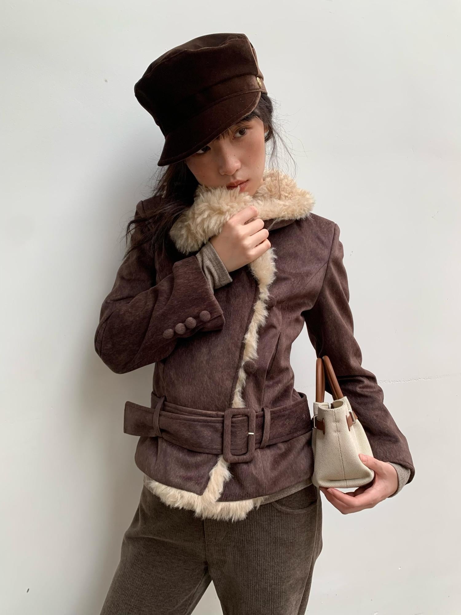 Dorydory Commuter Shearling Patchwork Lapel Slim Fit Women&