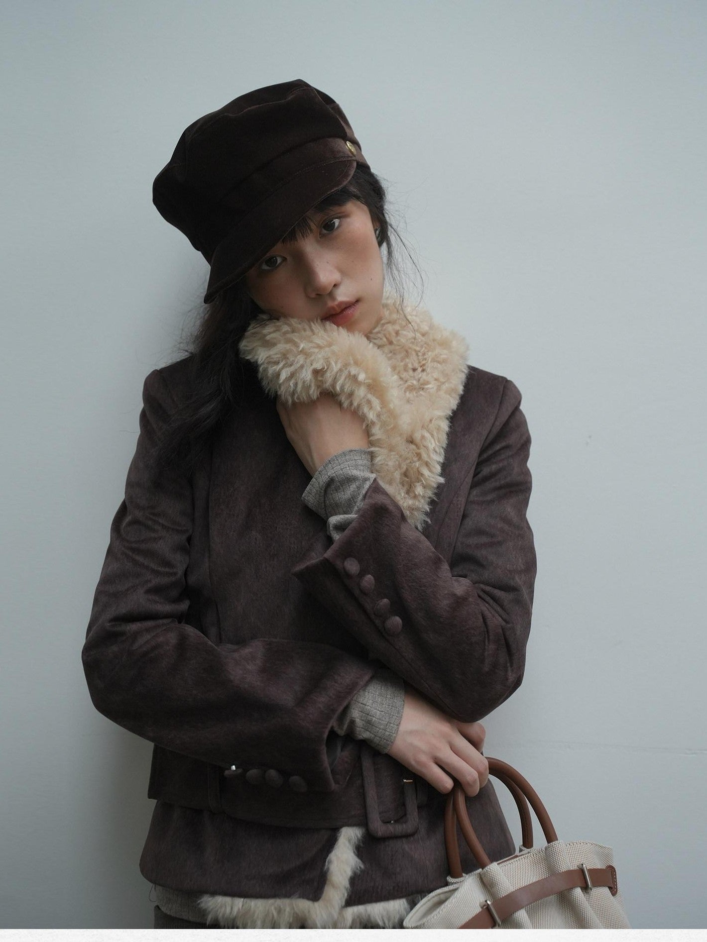 Dorydory Commuter Shearling Patchwork Lapel Slim Fit Women&