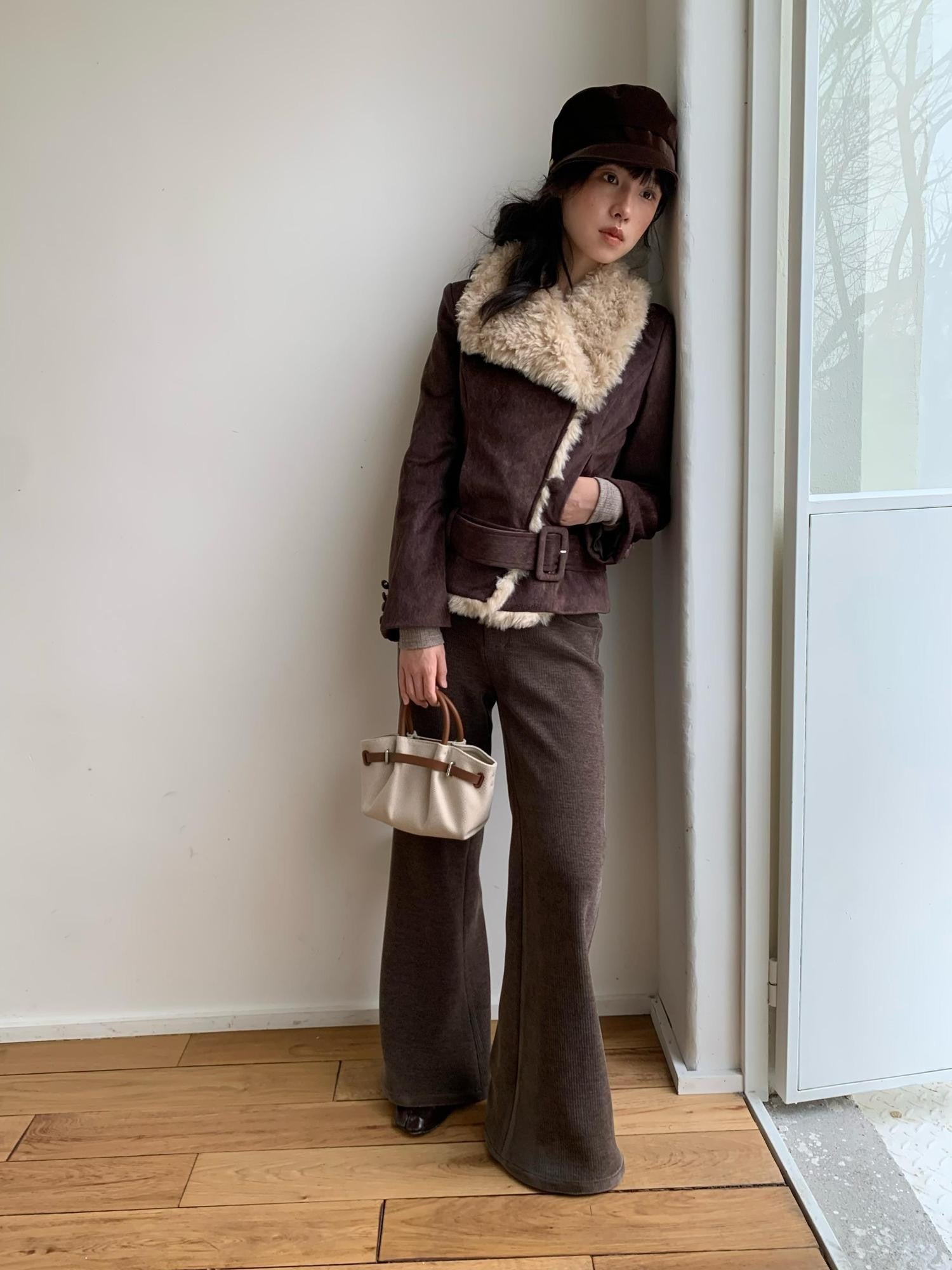 Dorydory Commuter Shearling Patchwork Lapel Slim Fit Women&