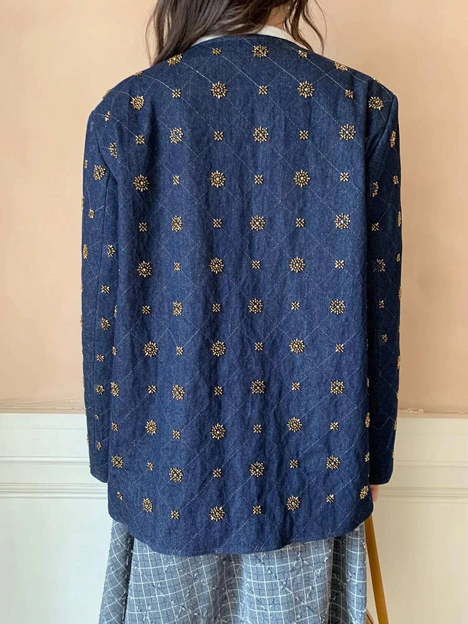 Cotton Embroidered Beaded Jacket With Color Block Design