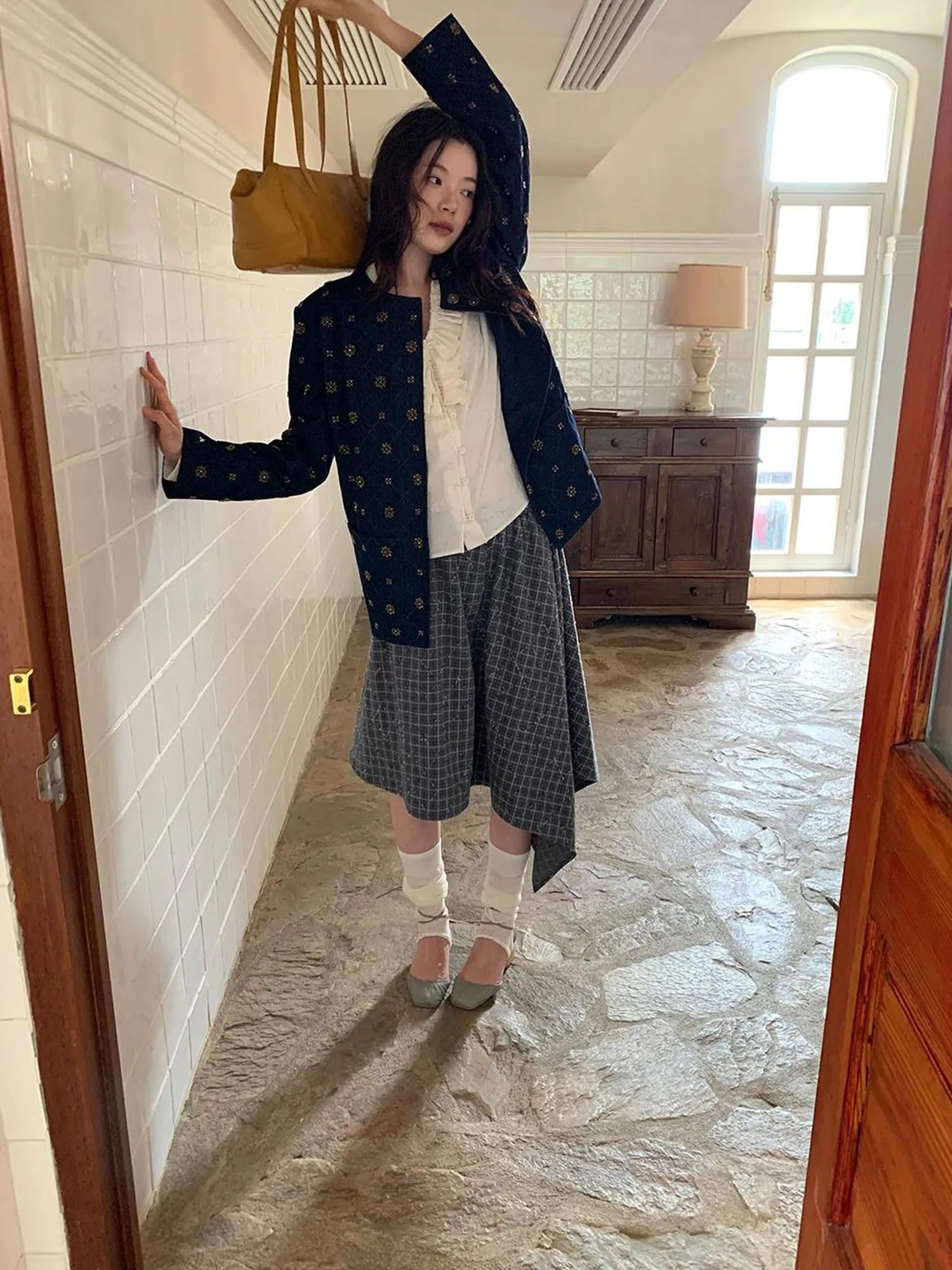 Cotton Embroidered Beaded Jacket With Color Block Design