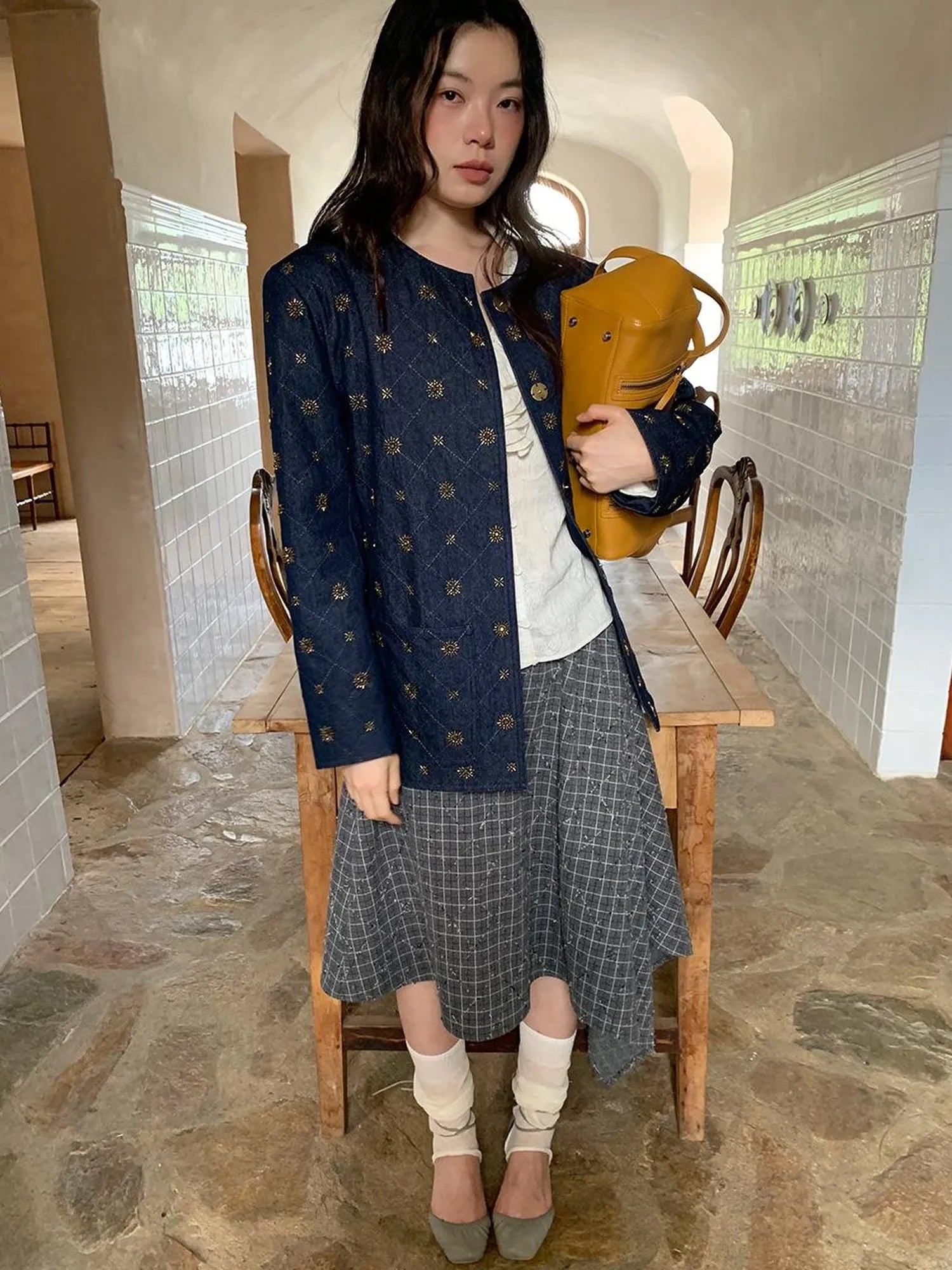 Cotton Embroidered Beaded Jacket With Color Block Design