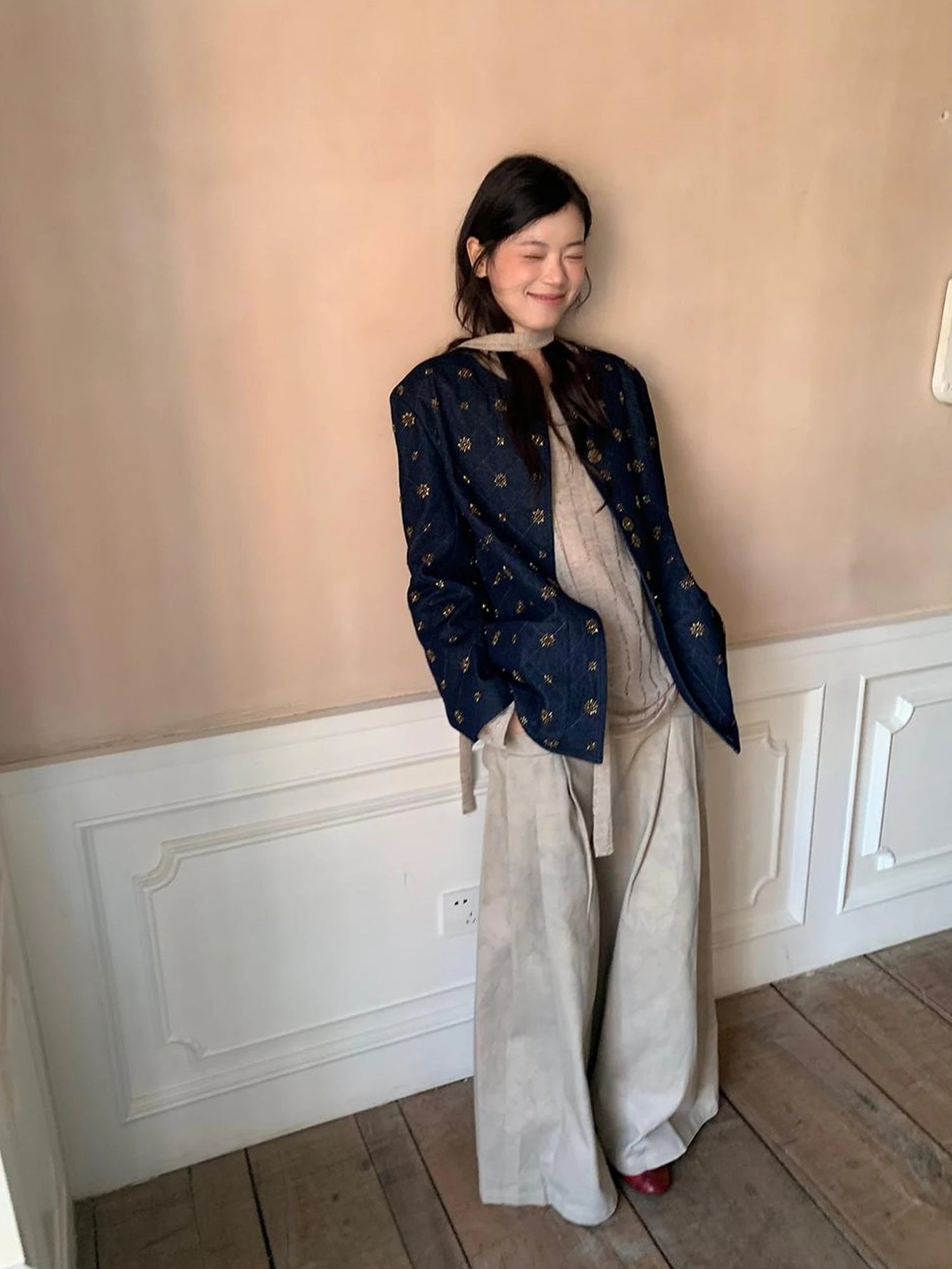 Cotton Embroidered Beaded Jacket With Color Block Design