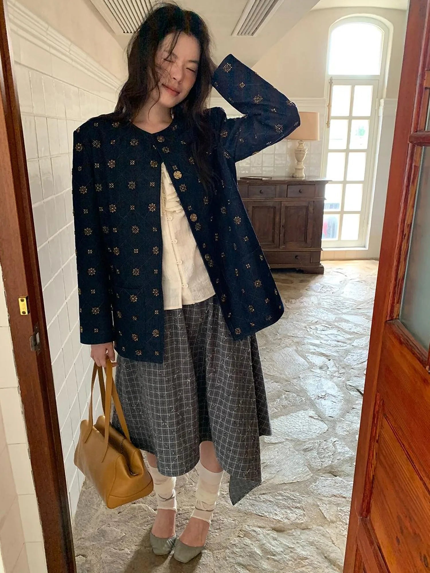 Cotton Embroidered Beaded Jacket With Color Block Design